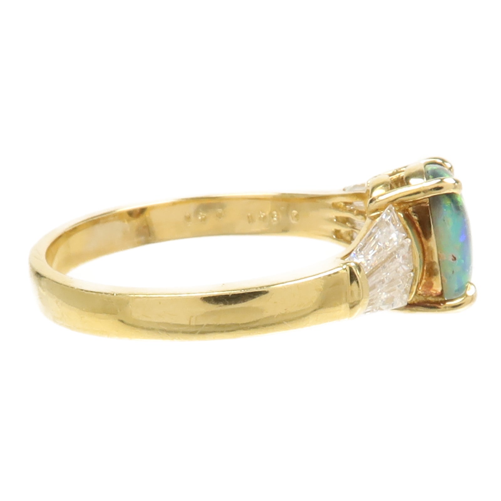 JEWELRY 18K黃金Black Opal Diamond Ring黑蛋白石/鑽石戒指US#6.25