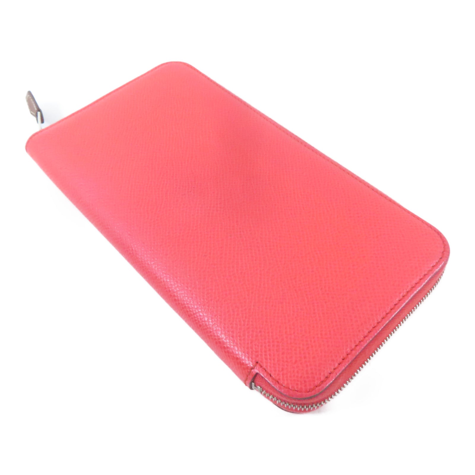 HERMES Epsom皮革Silk In Wallet銀扣長錢包Rose Texas/粉紅色