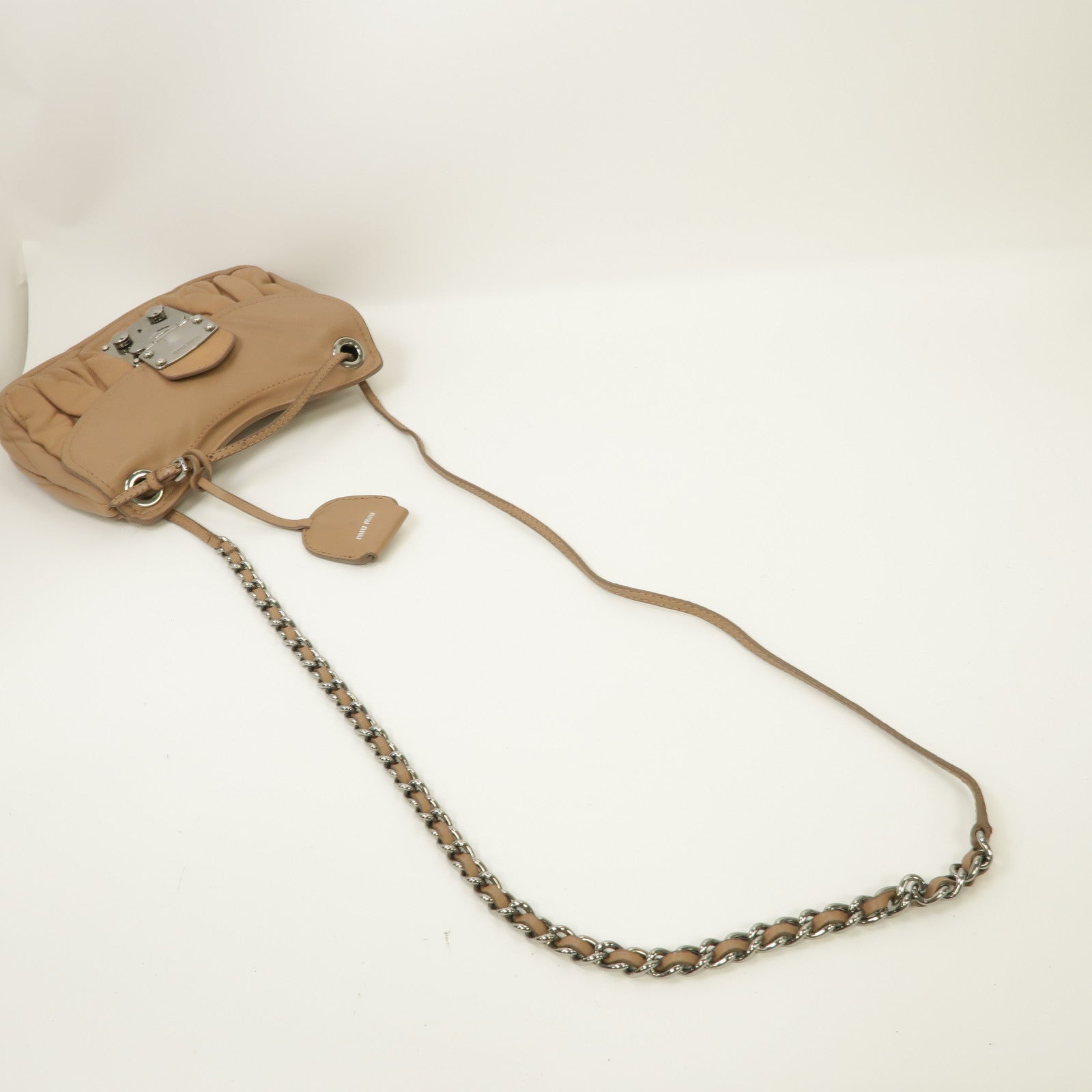 Miu Miu 牛皮皮革Chain Shoulder Bag銀扣鏈帶肩背袋粉紅色