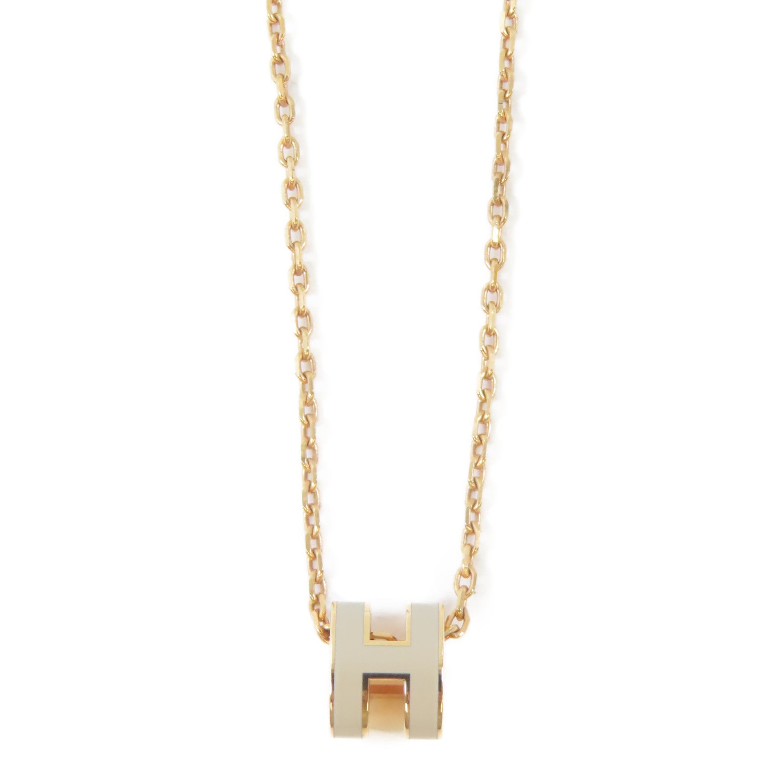HERMES 金屬Mini Pop H Necklace項鍊金色/Marron Glace/灰色#40cm