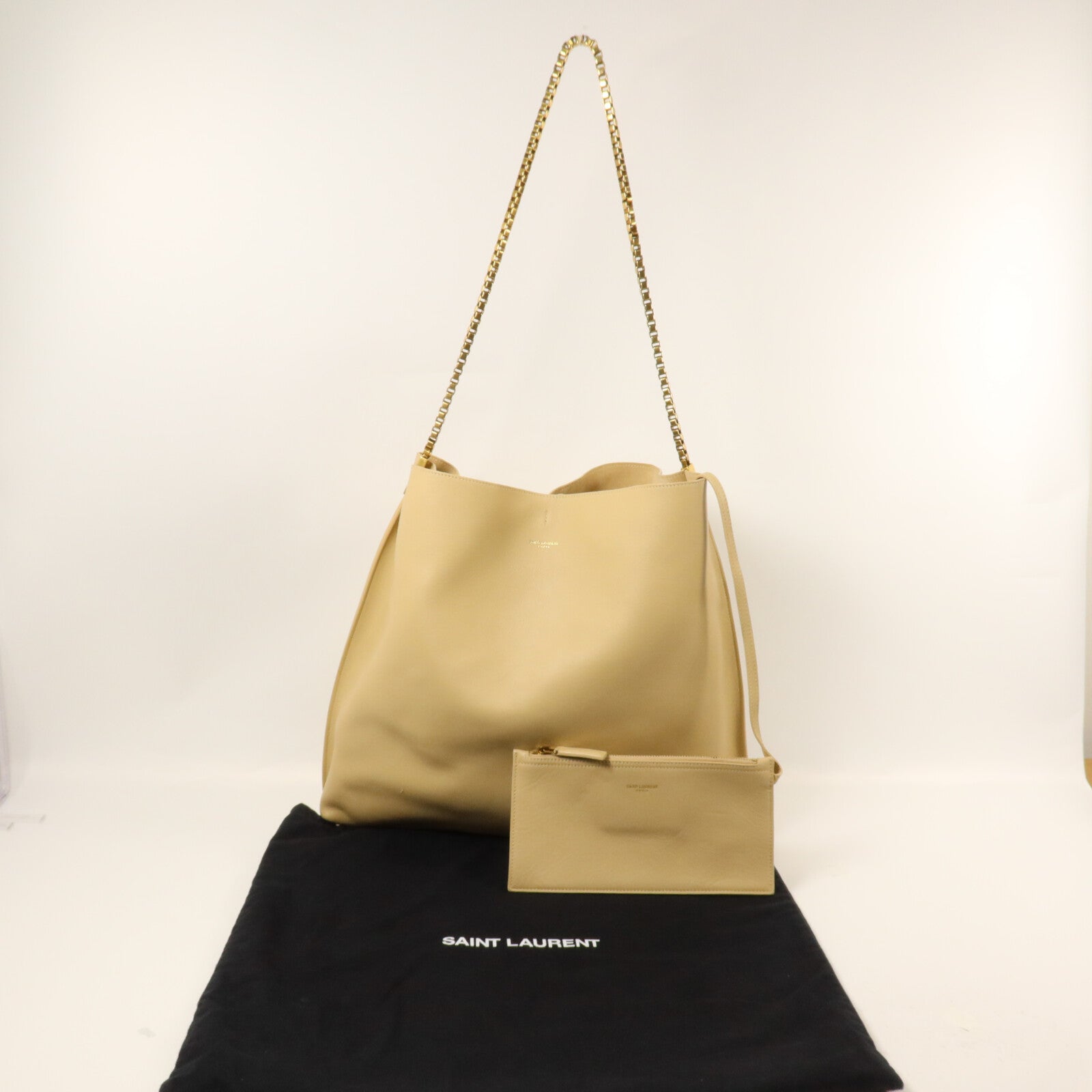 SAINT LAURENT 牛皮皮革Suzanne Hobo鏈帶肩背袋