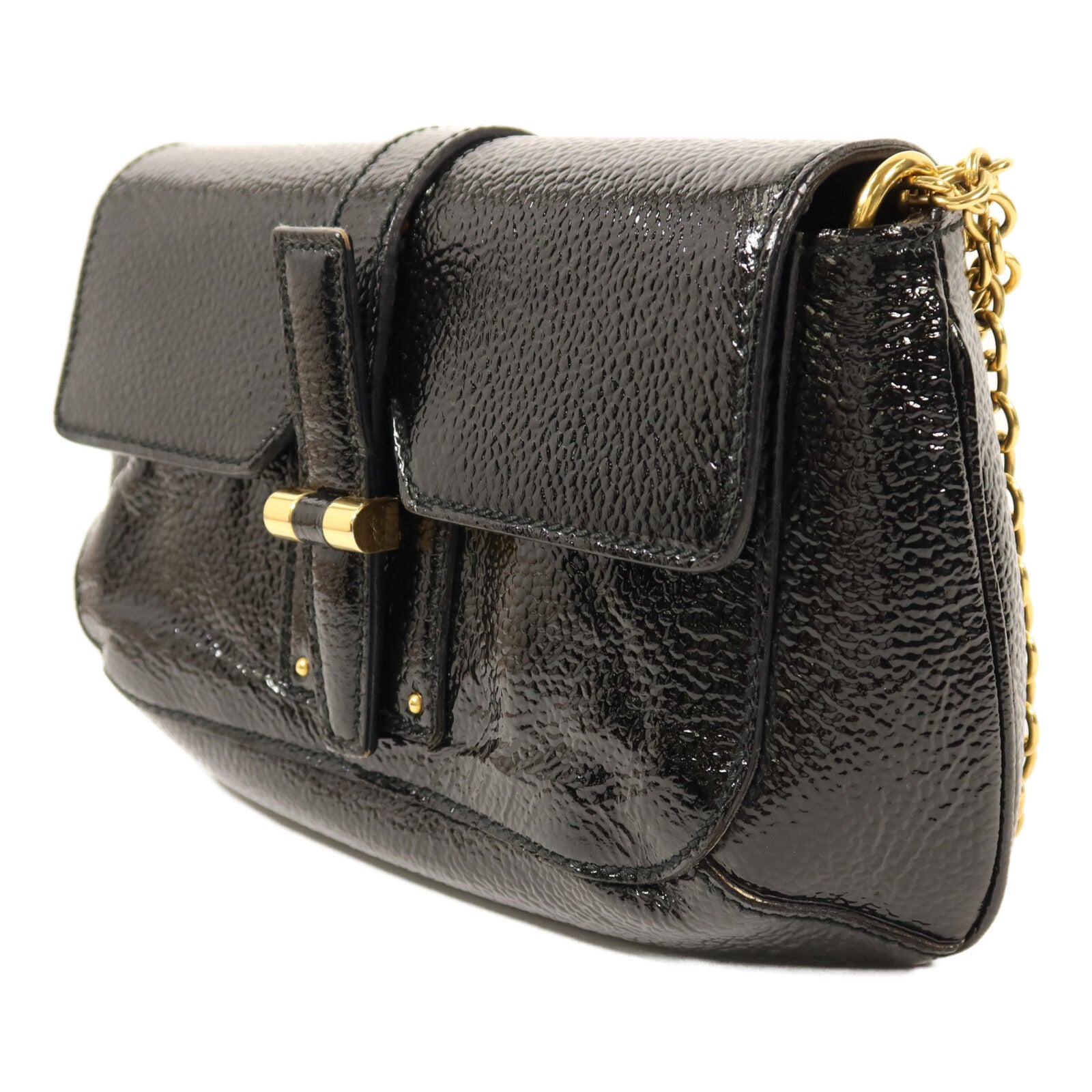 YVES SAINT LAURENT 漆皮皮革Emma Bag金扣鏈帶肩背袋