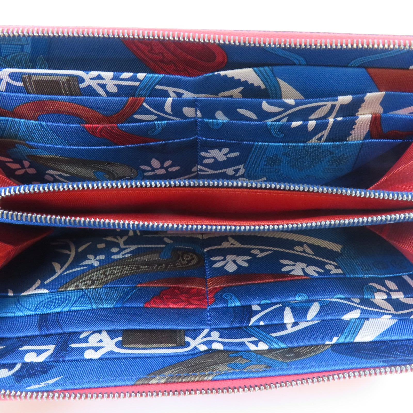 HERMES Epsom皮革Silk In Wallet銀扣長錢包Rose Texas/粉紅色