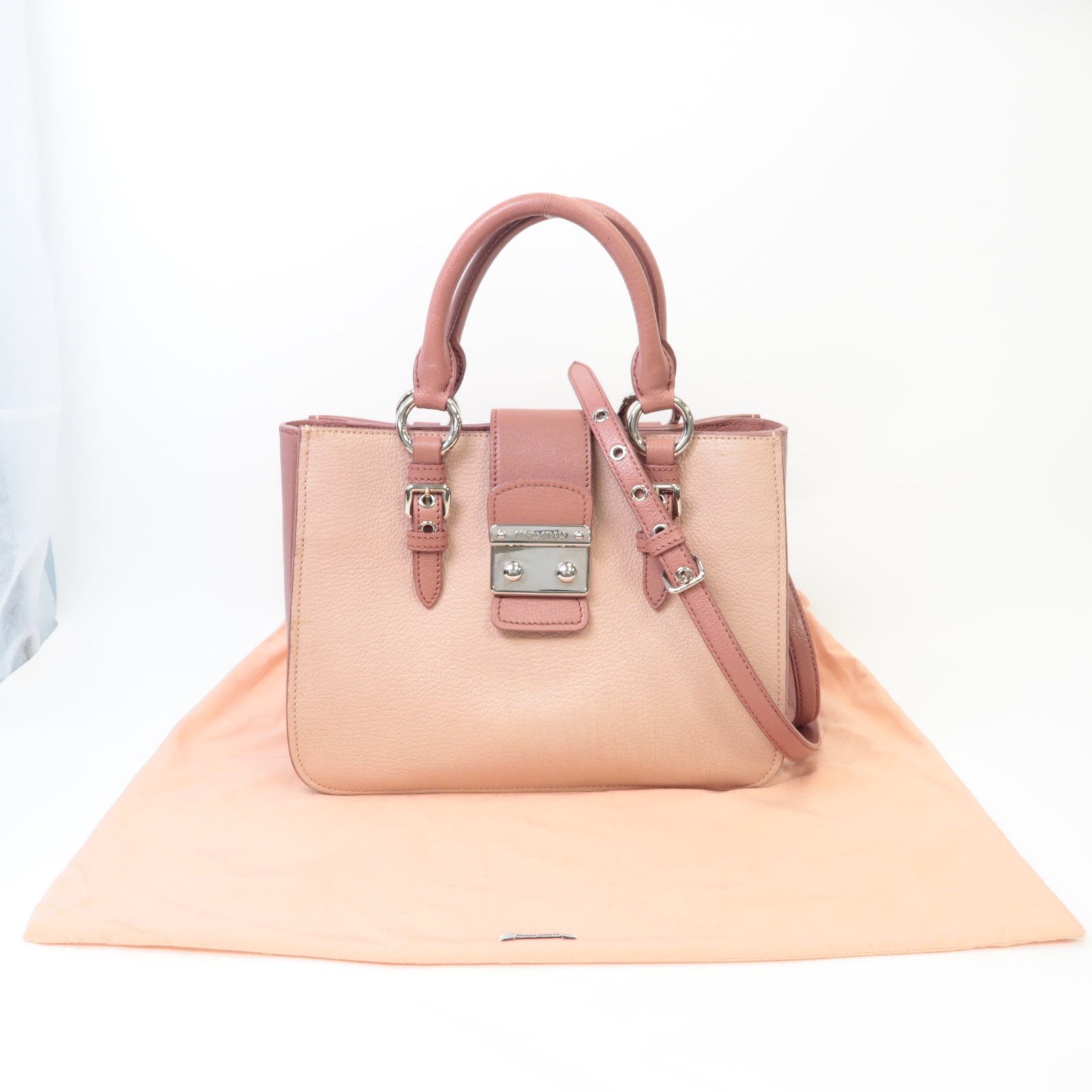 Miu Miu 【激減優惠】牛皮皮革2 Way Shoulder銀扣手挽肩背兩用袋粉紅色