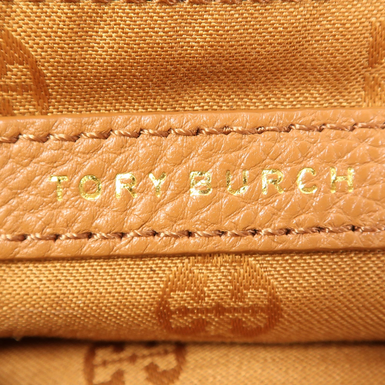 Tory Burch GHW Shoulder Bag Calfskin Leather Brown