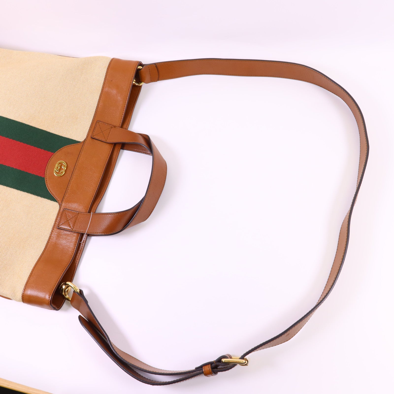 GUCCI 帆布Sherry Line Vintage Tote Bag金扣手挽肩背兩用袋