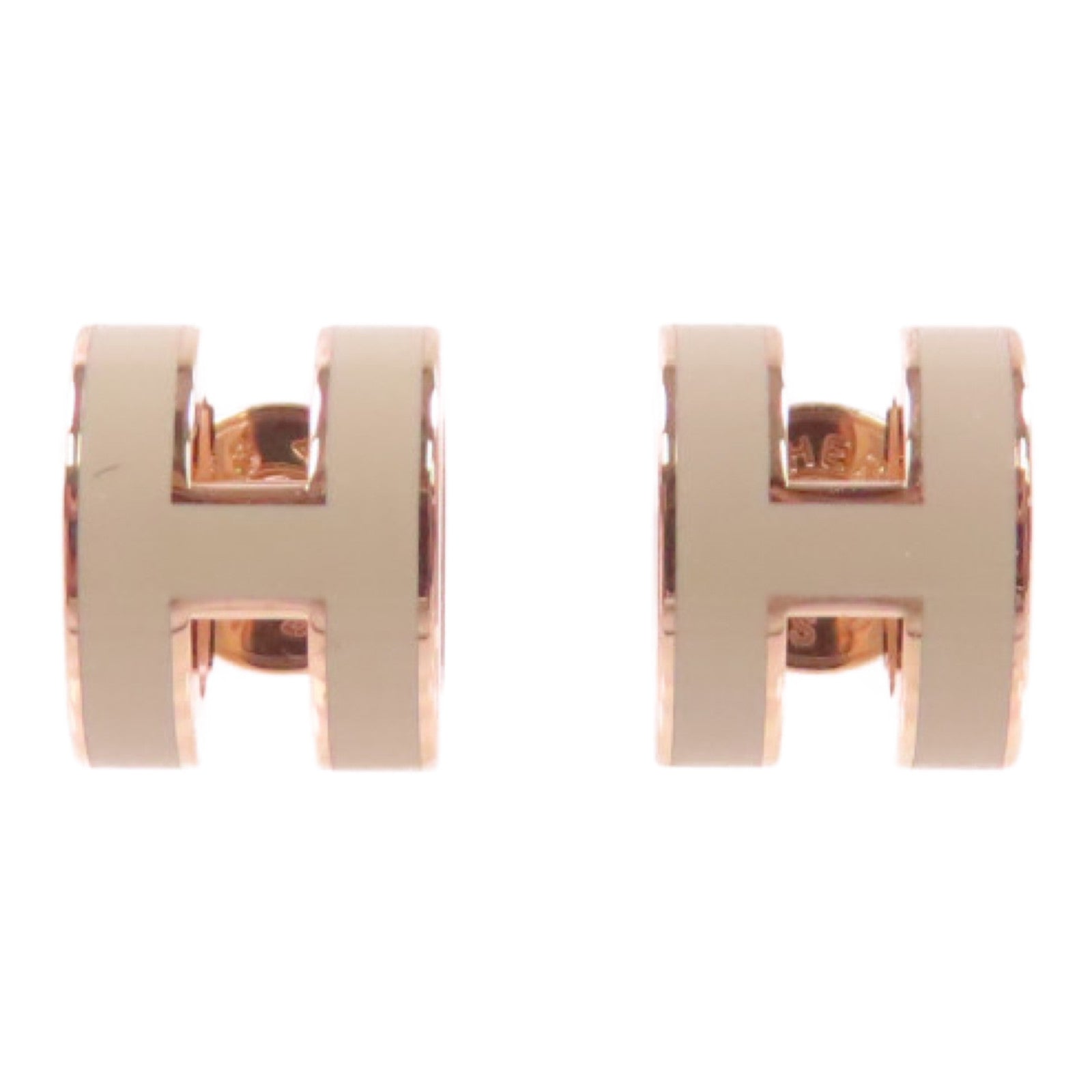 HERMES 金屬/琺瑯Mini Pop H Earrings金扣耳環Marron Glace淺褐色