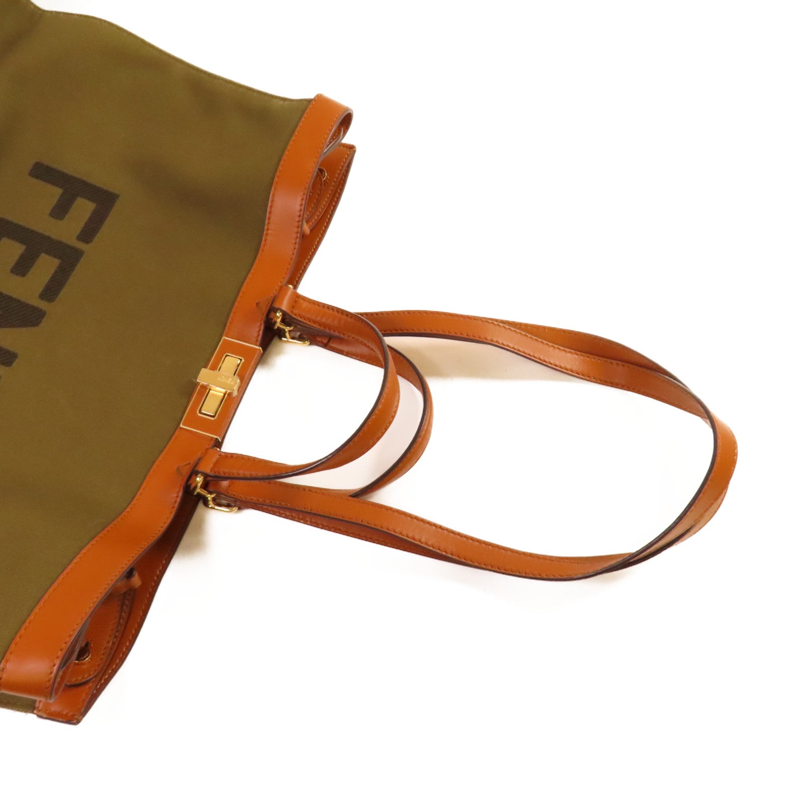 FENDI 帆布Peekaboo X Tote Canvas Large 2Way Shoulder Bag金扣手挽肩背兩用袋軍綠色