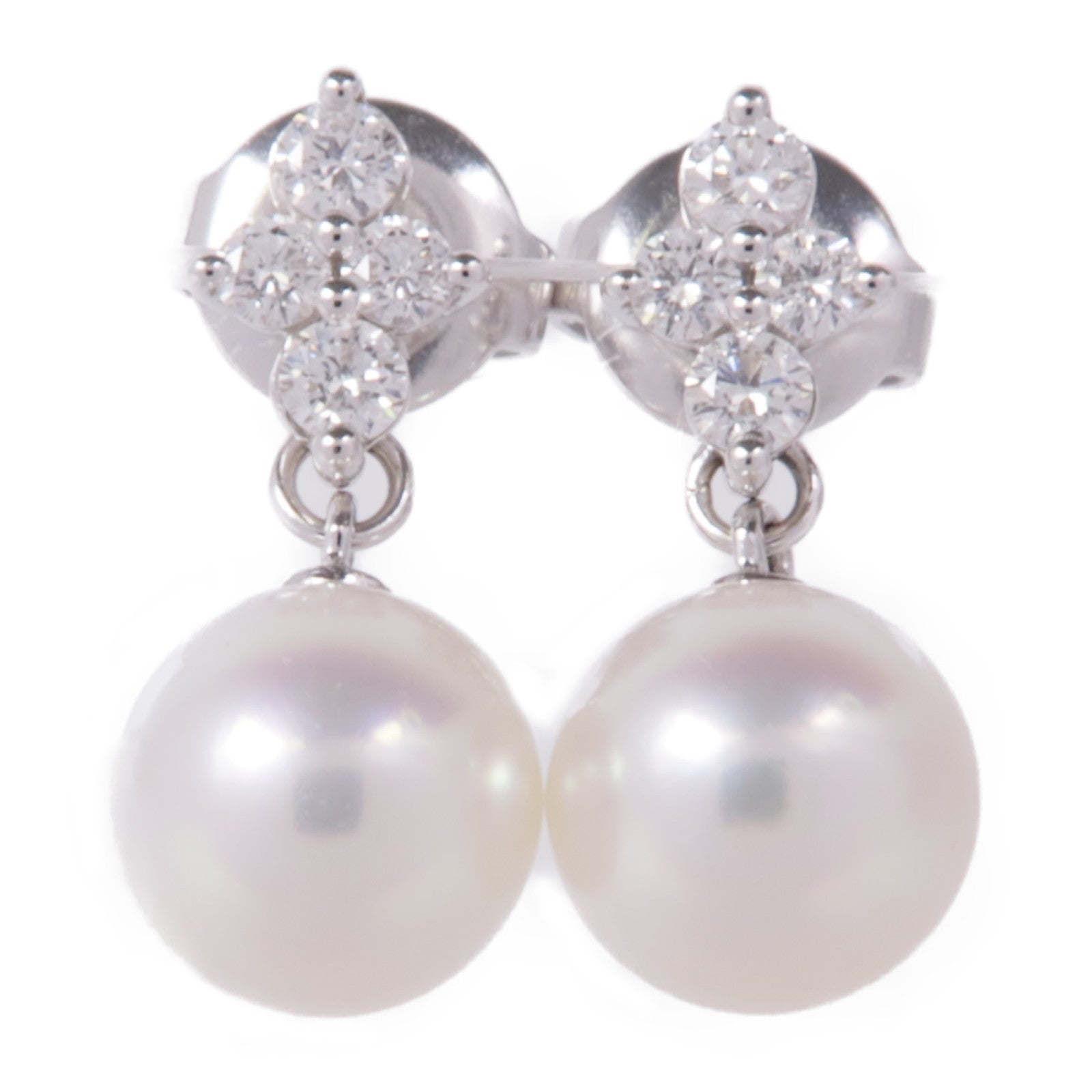 MIKIMOTO 18K白金Pearl/Diamond Earrings珍珠/鑽石耳環