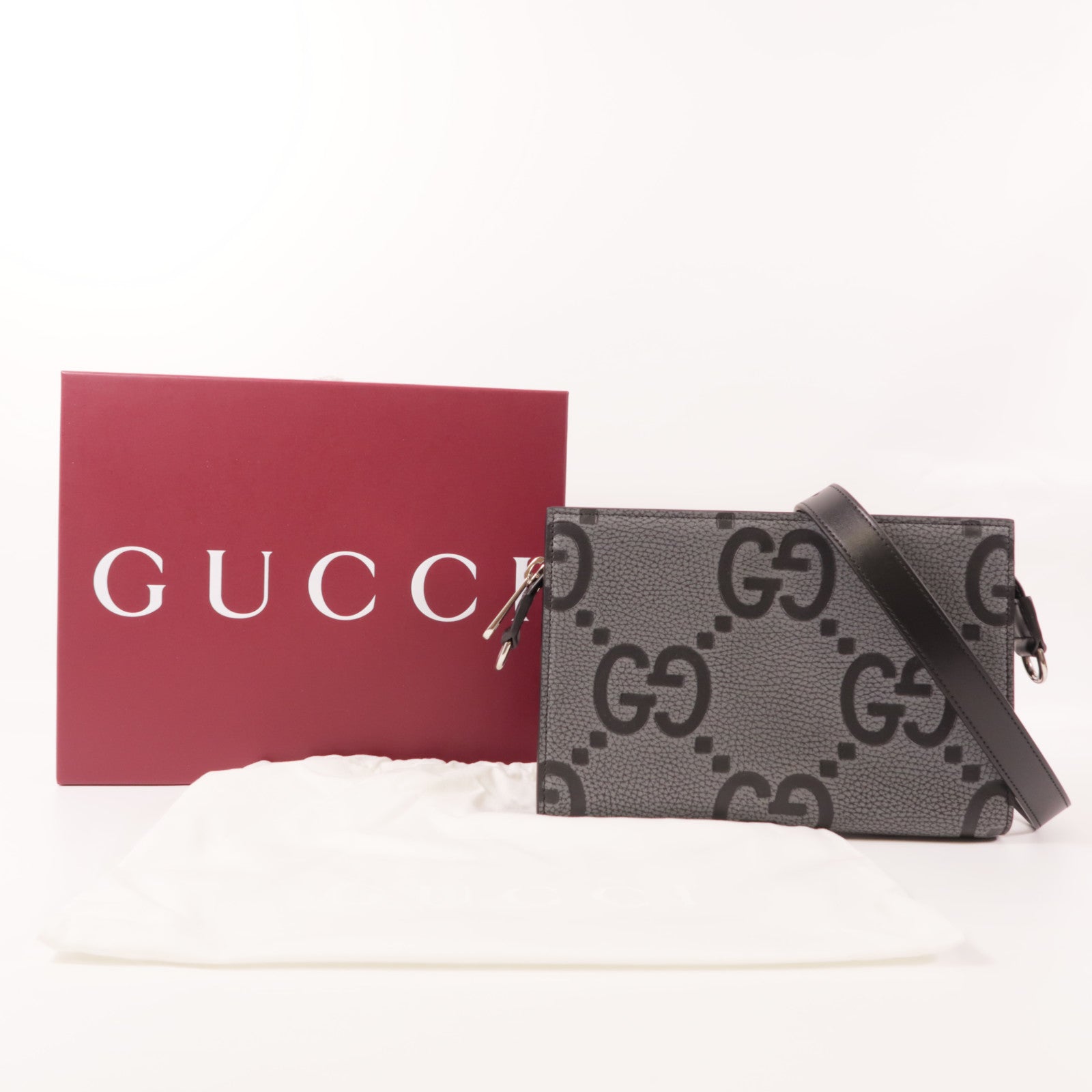 GUCCI 【激減優惠】皮革Jumbo GG Mini銀扣肩背袋