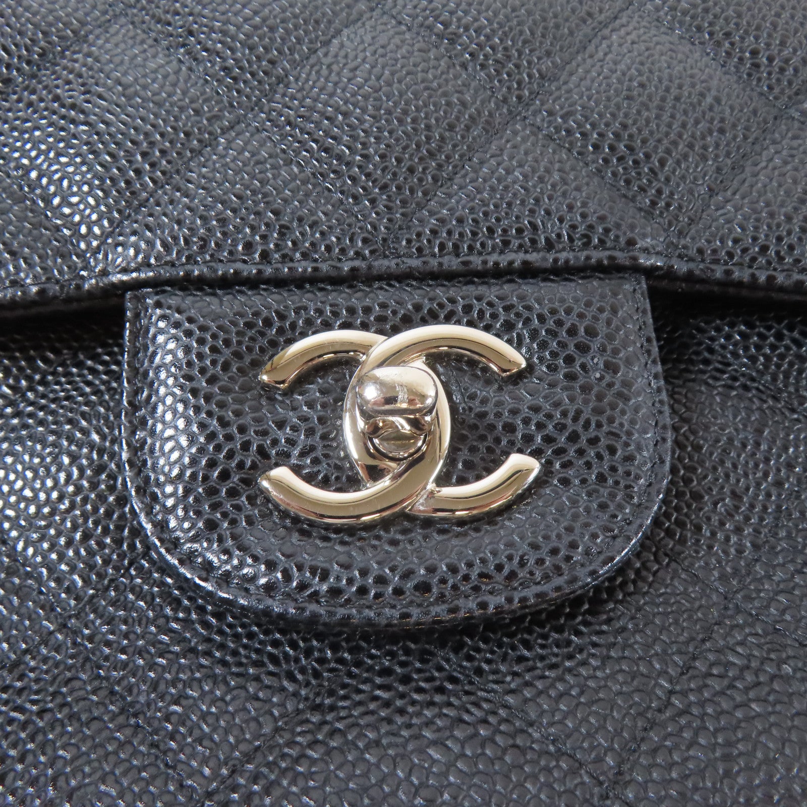 CHANEL **【激減優惠】菱格Caviar皮革Classic Jumbo銀扣鏈帶肩背袋黑色