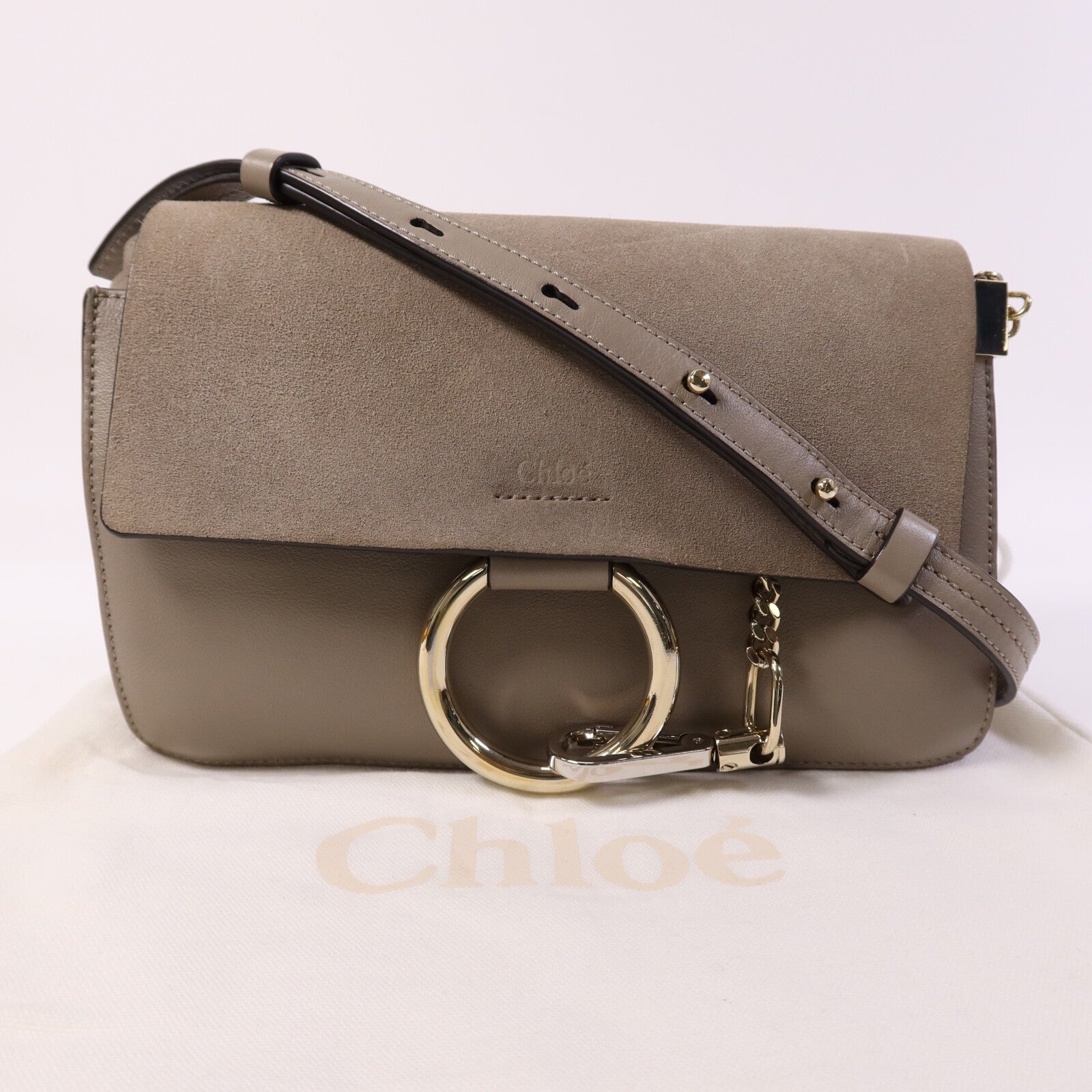 Chloe 牛皮/麂皮皮革Faye Small金扣肩背袋