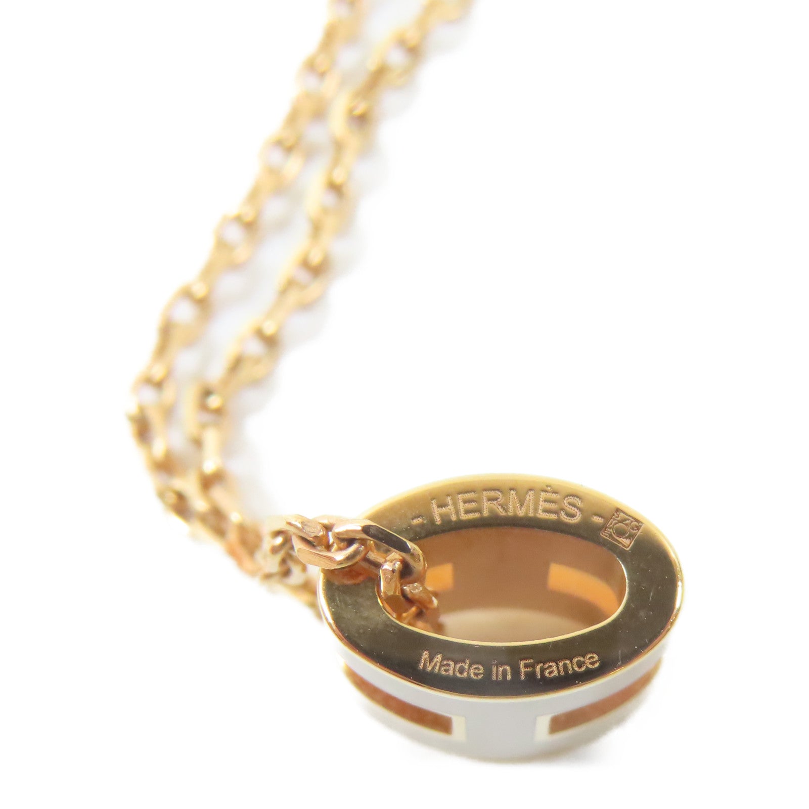 HERMES 金屬Mini Pop H Necklace項鍊金色/Marron Glace/灰色#40cm