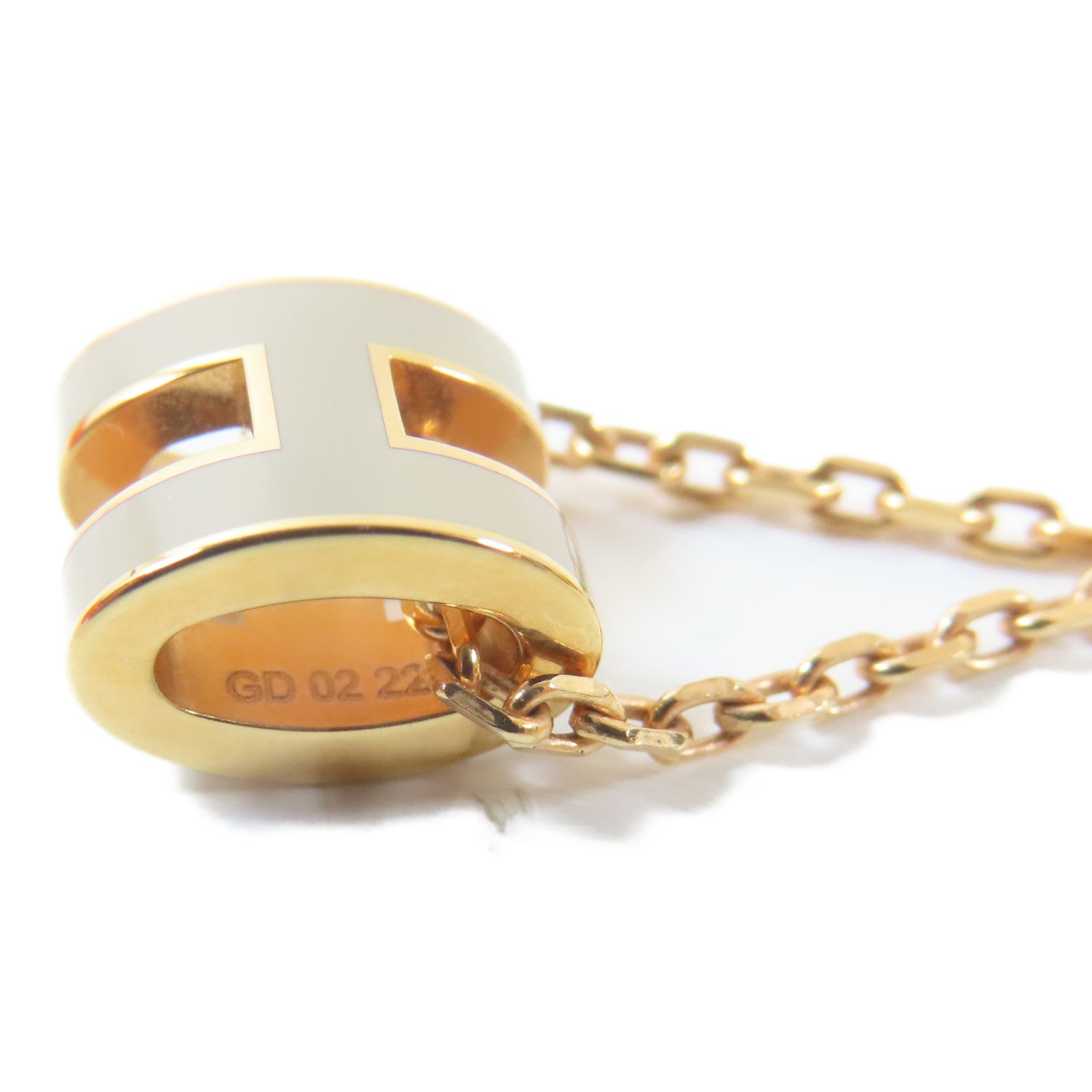 HERMES 金屬Mini Pop H Necklace項鍊金色/Marron Glace/灰色#40cm