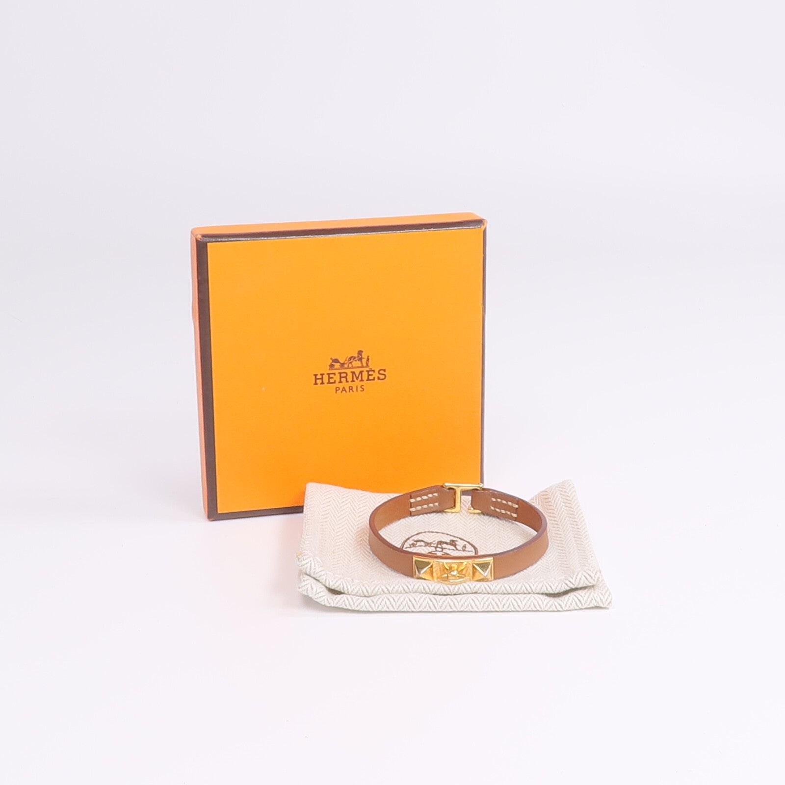 HERMES Swift皮革Mini Rivale Bracelet手帶Gold