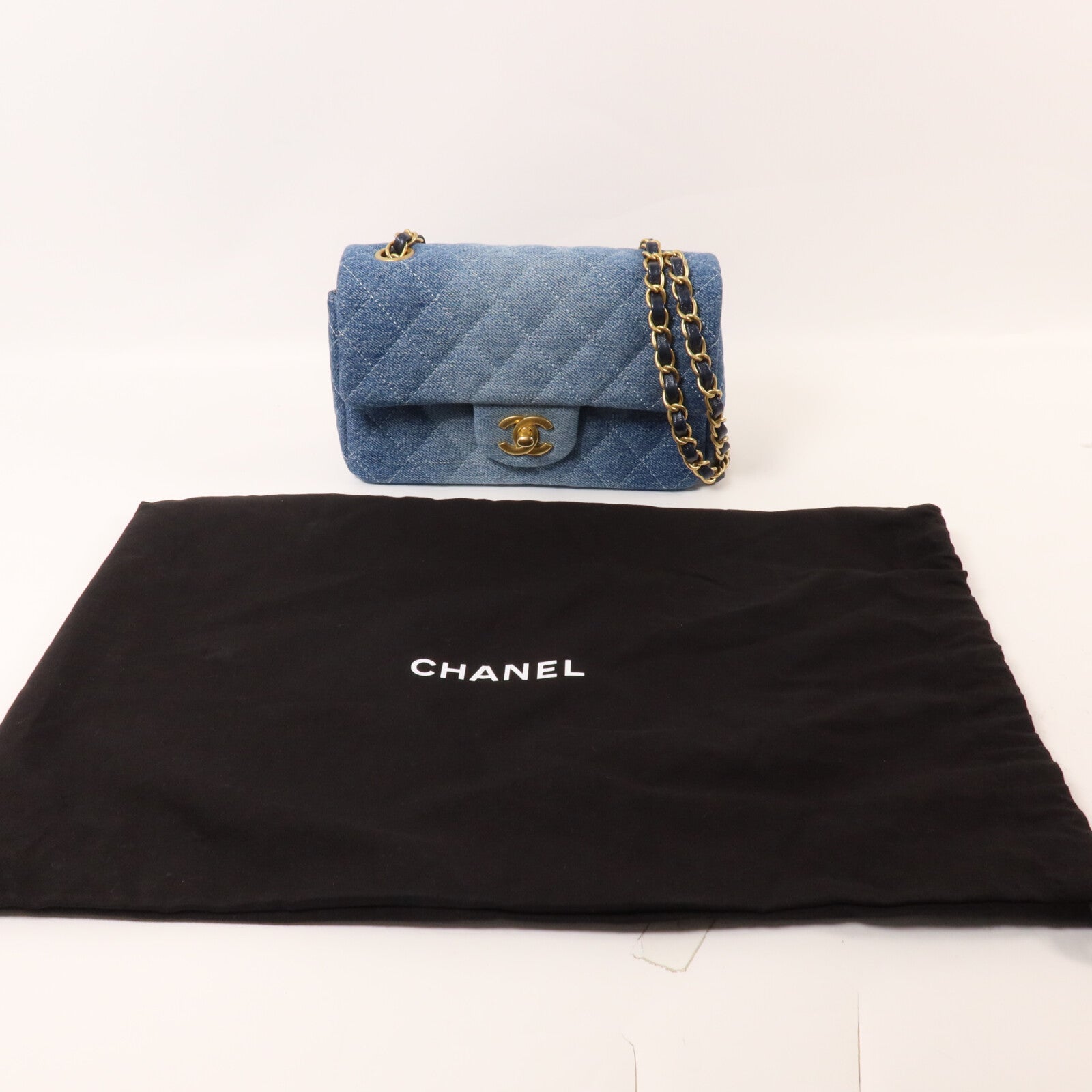 CHANEL 牛仔布Mini Classic 20鏈帶肩背袋