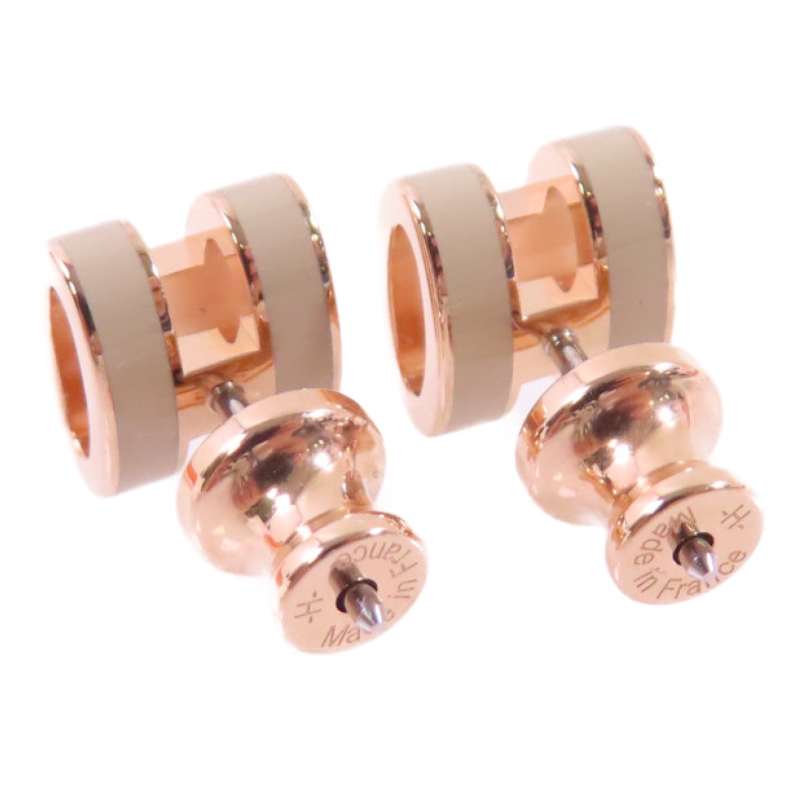 HERMES 金屬/琺瑯Mini Pop H Earrings金扣耳環Marron Glace淺褐色