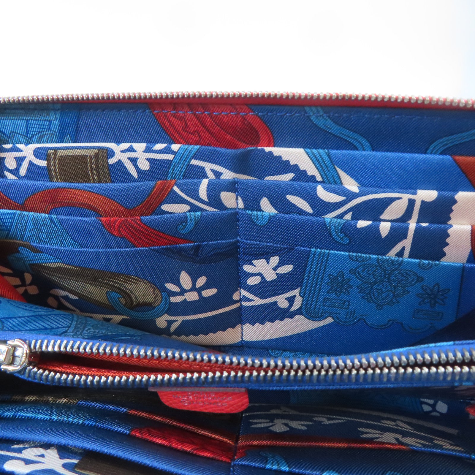 HERMES Epsom皮革Silk In Wallet銀扣長錢包Rose Texas/粉紅色