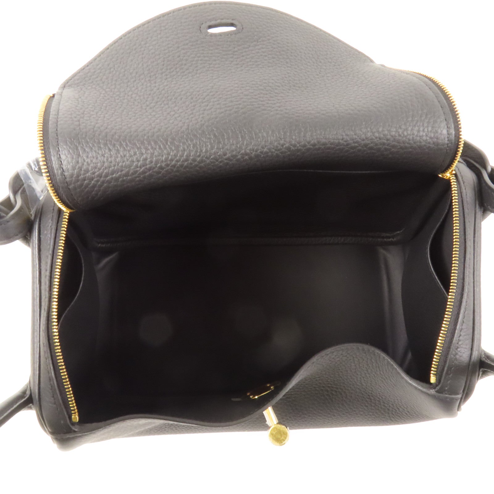 HERMES Clemence皮革Lindy 26金扣手挽肩背兩用袋Noir