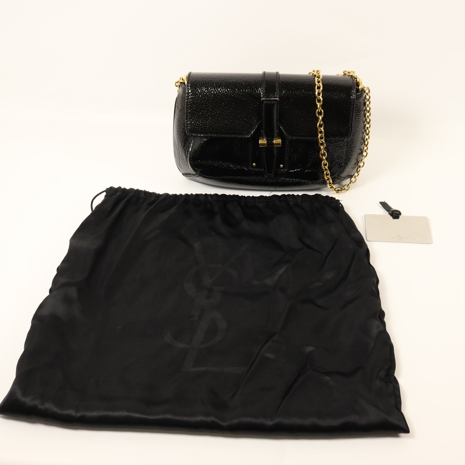 YVES SAINT LAURENT 漆皮皮革Emma Bag金扣鏈帶肩背袋
