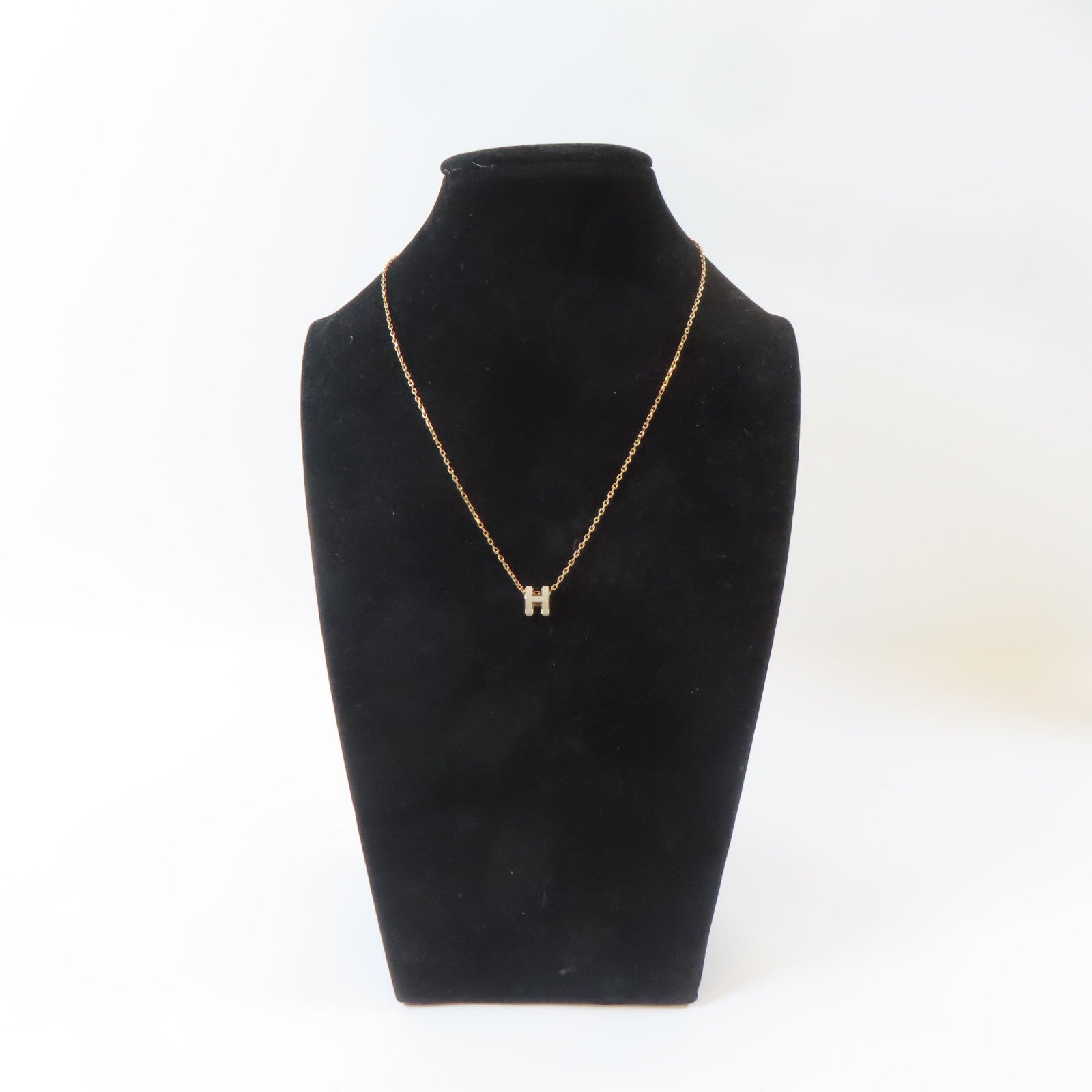 HERMES 金屬Mini Pop H Necklace項鍊金色/Marron Glace/灰色#40cm