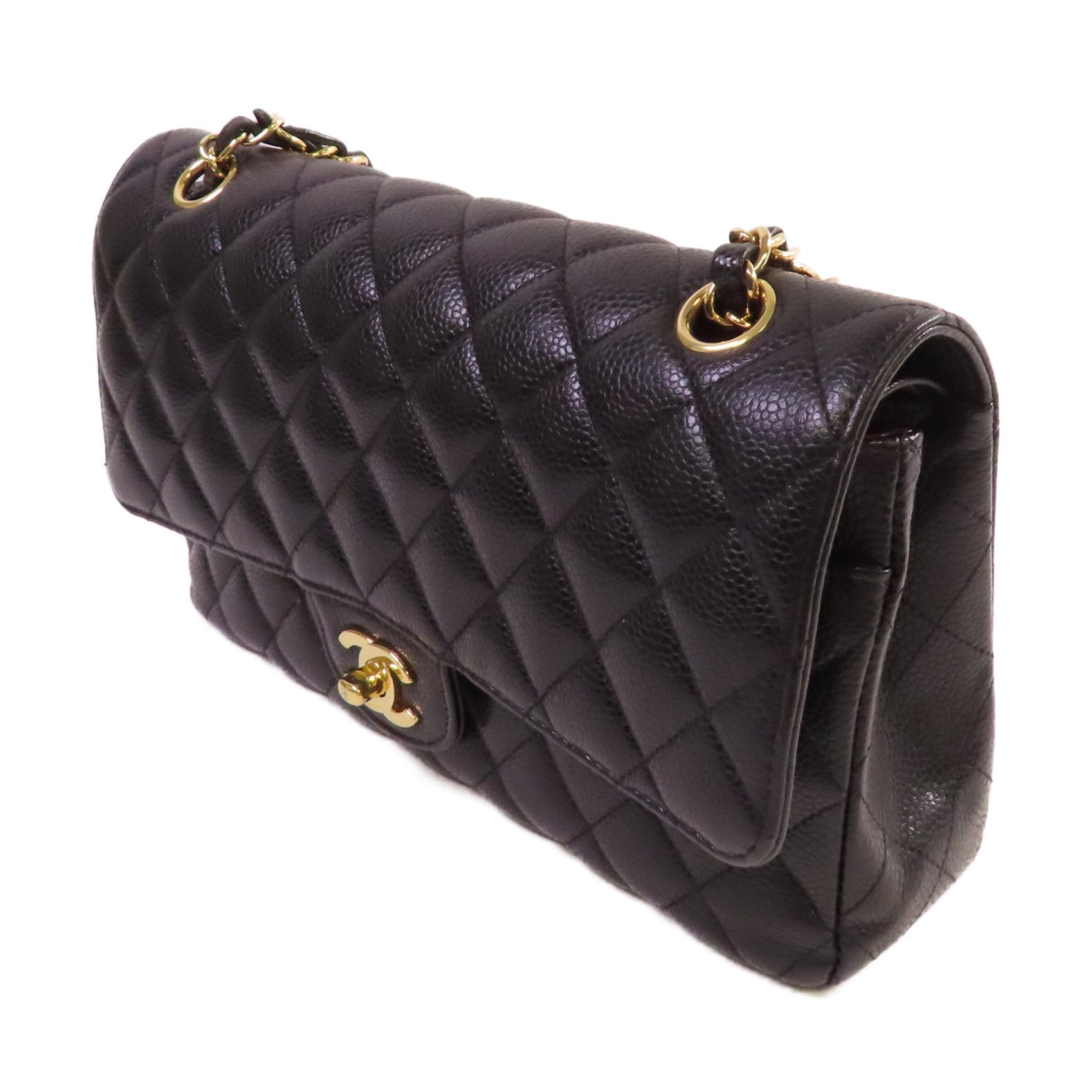 CHANEL 菱格Caviar皮革Classic 25 Chain Shoulder Bag金扣鏈帶肩背袋黑色