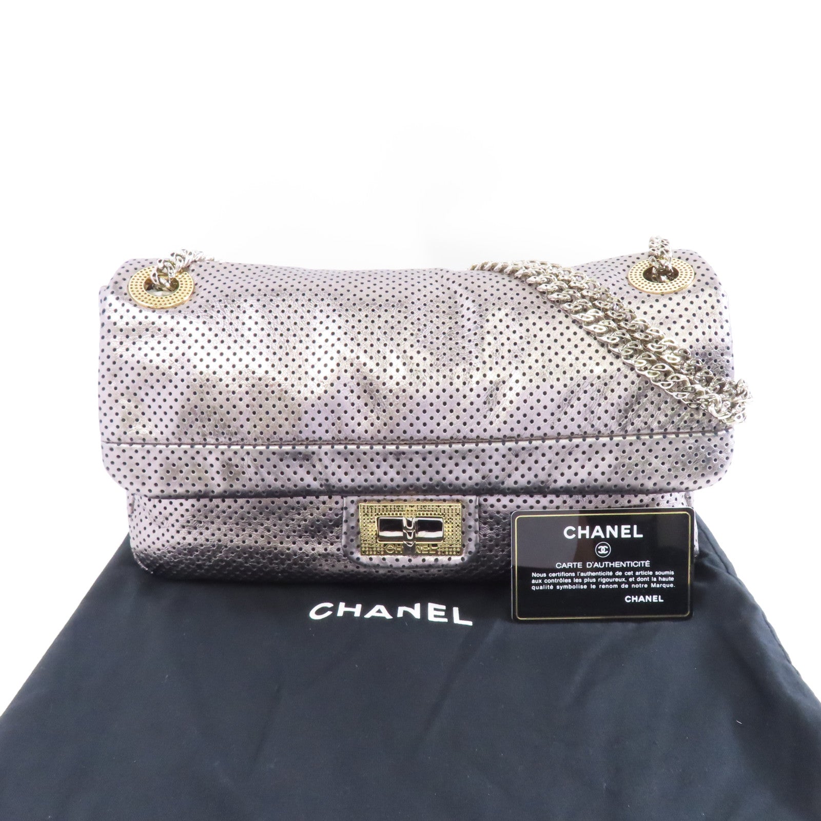 CHANEL 【激減優惠】牛皮皮革Chain Shoulder金銀扣鏈帶肩背袋銀色