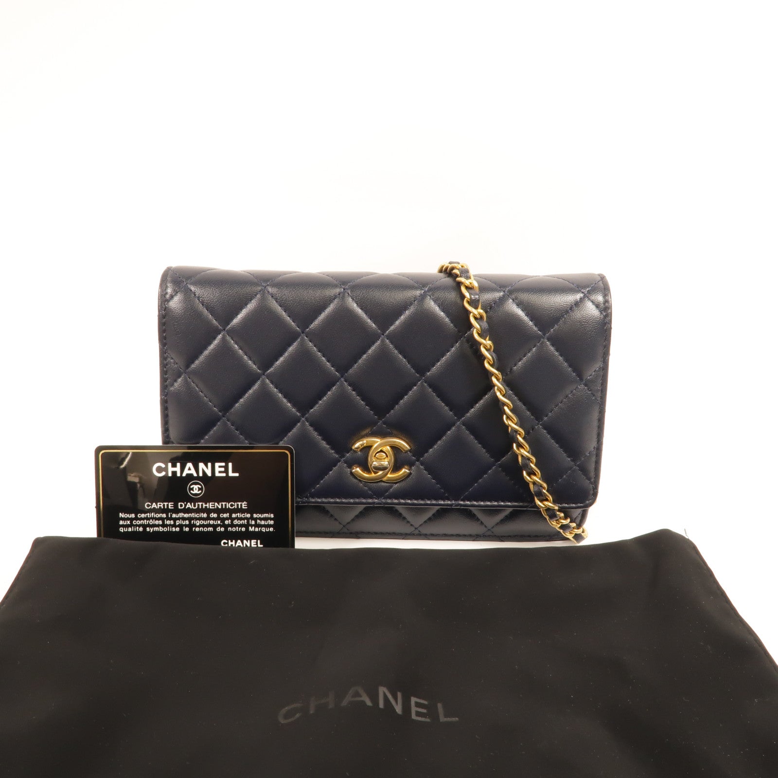CHANEL 羊皮皮革WOC Wallet On Chain Gold Ball鏈帶肩背袋