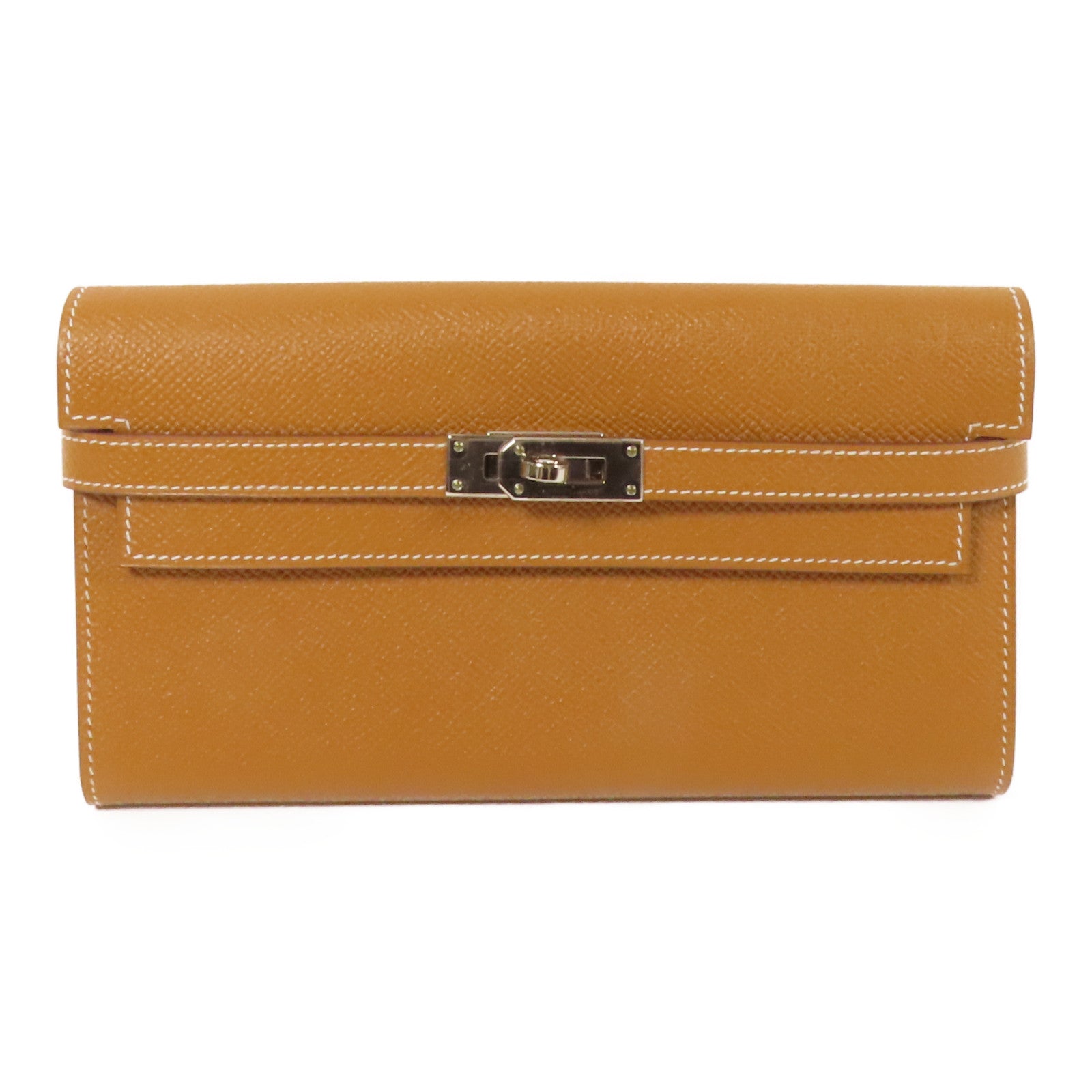 HERMES Epsom皮革Kelly Wallet銀扣長錢包Gold