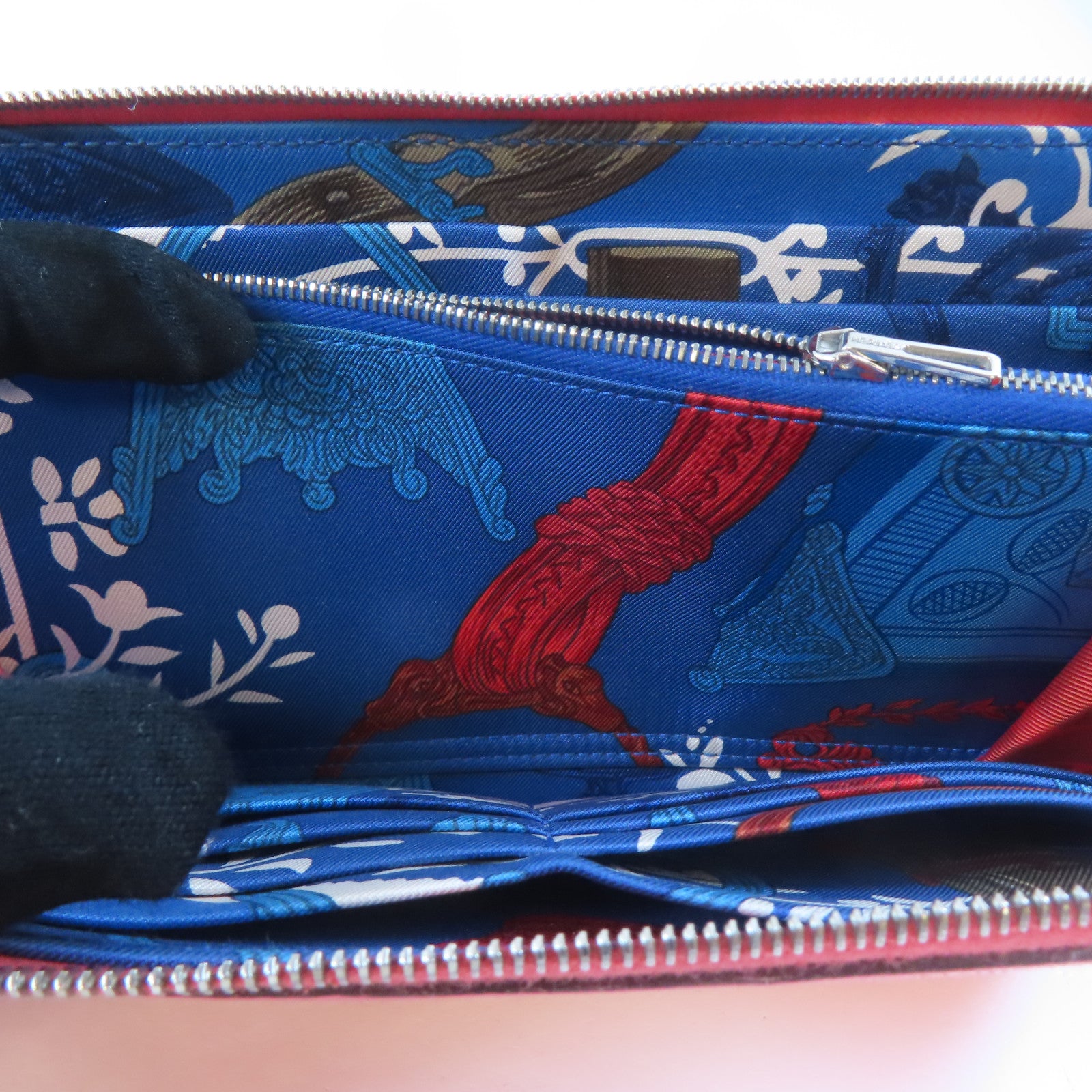 HERMES Epsom皮革Silk In Wallet銀扣長錢包Rose Texas/粉紅色