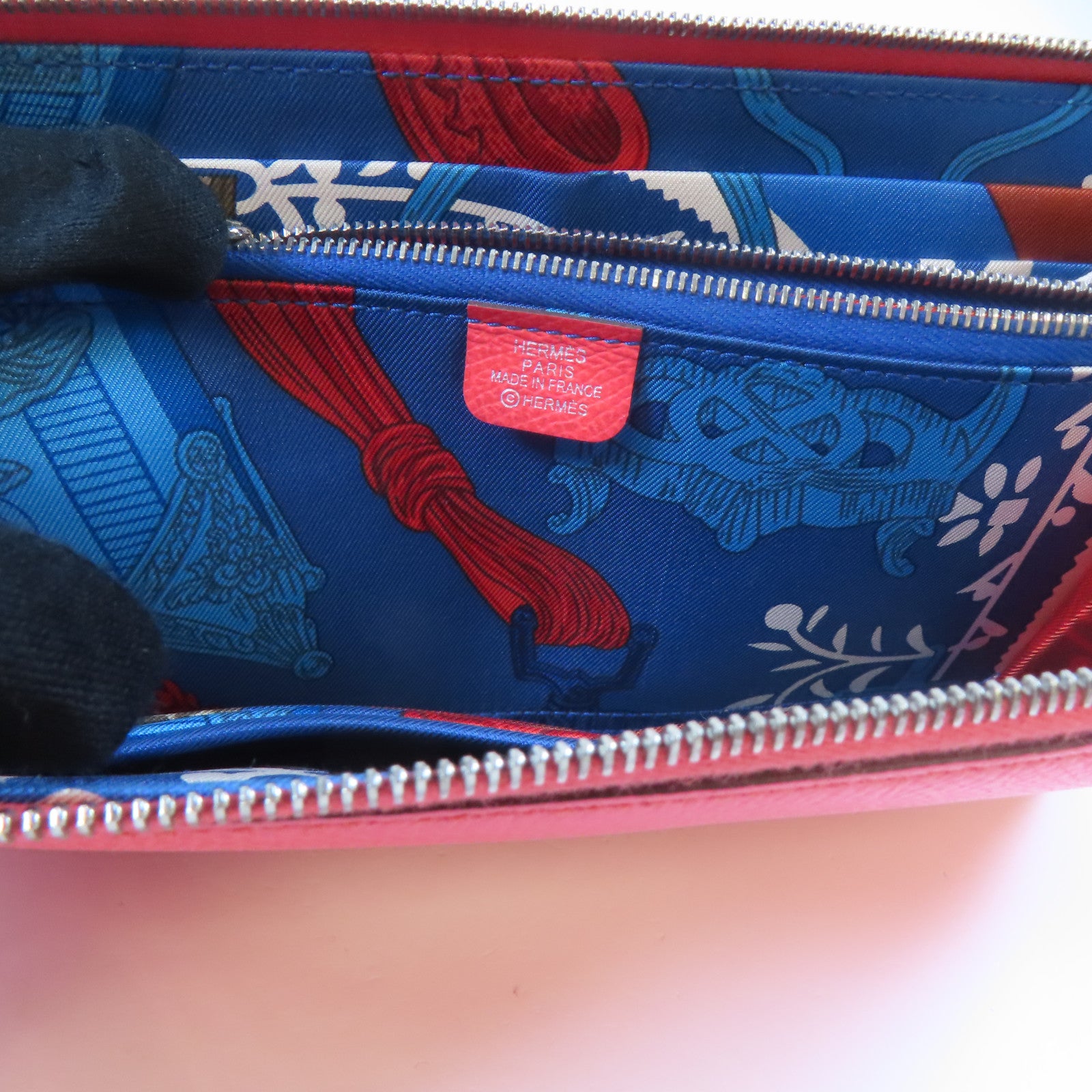 HERMES Epsom皮革Silk In Wallet銀扣長錢包Rose Texas/粉紅色