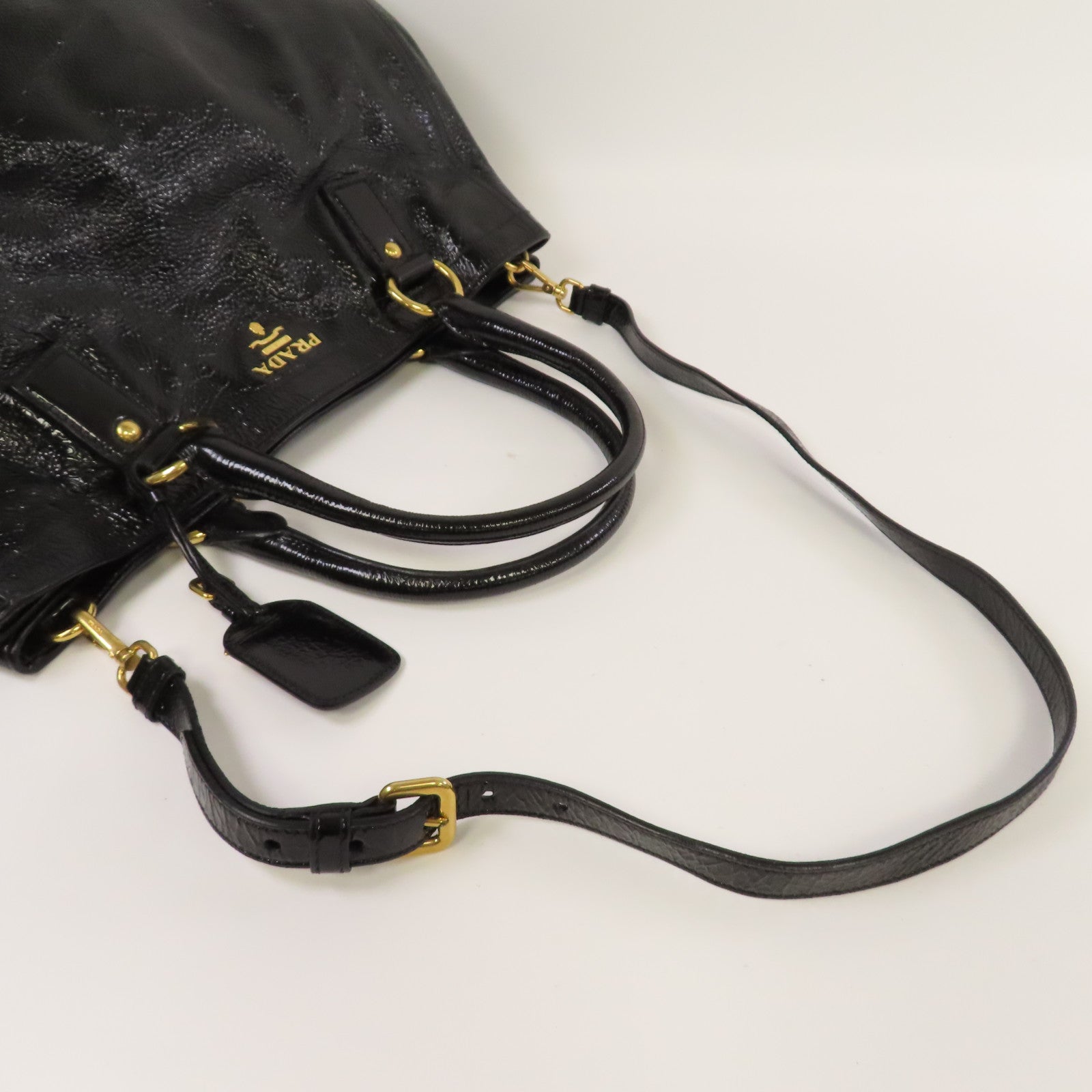 PRADA 【激減優惠】牛皮皮革2 Way Shoulder金扣手挽肩背兩用袋黑色