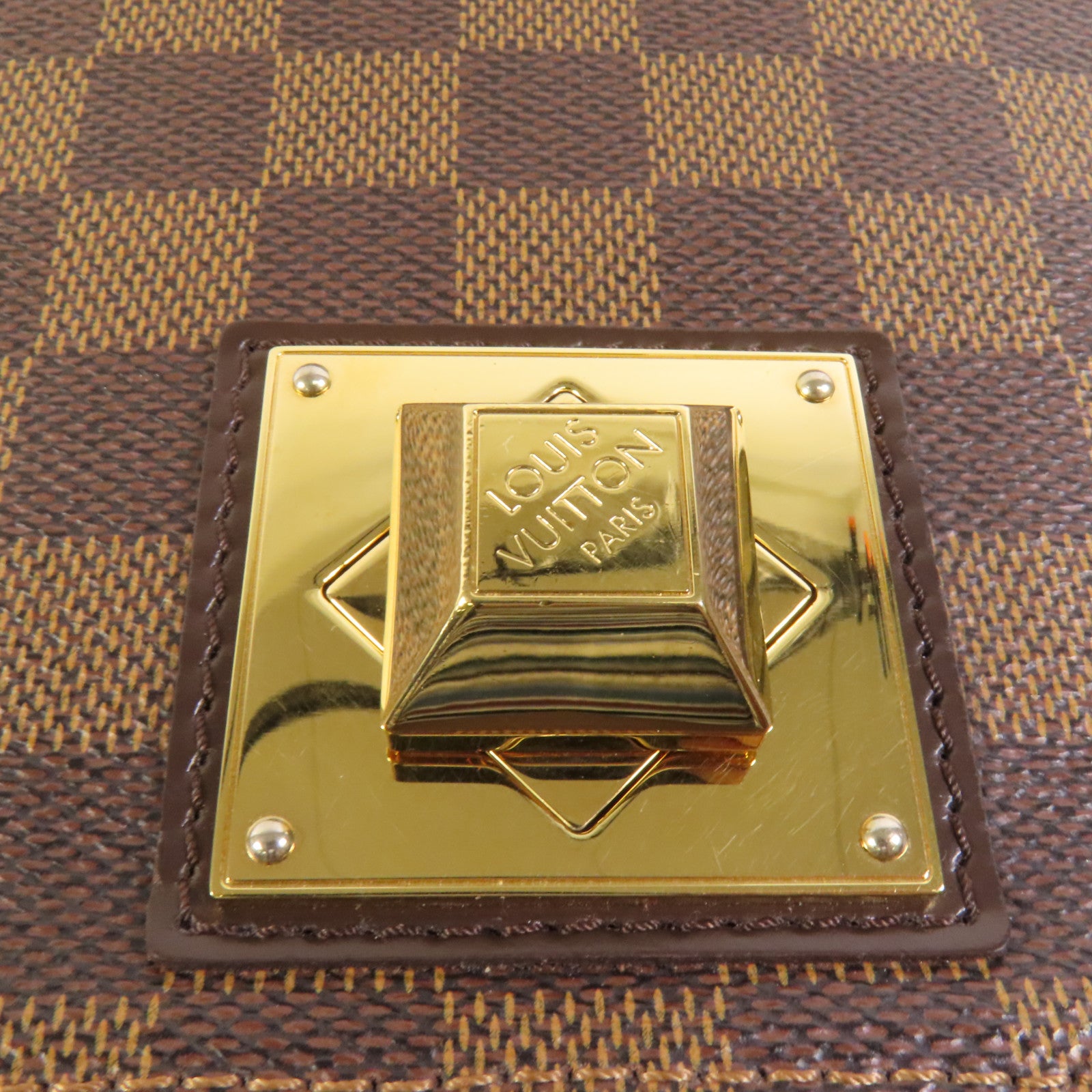 LOUIS VUITTON Damier Bergamo MM金扣手挽袋