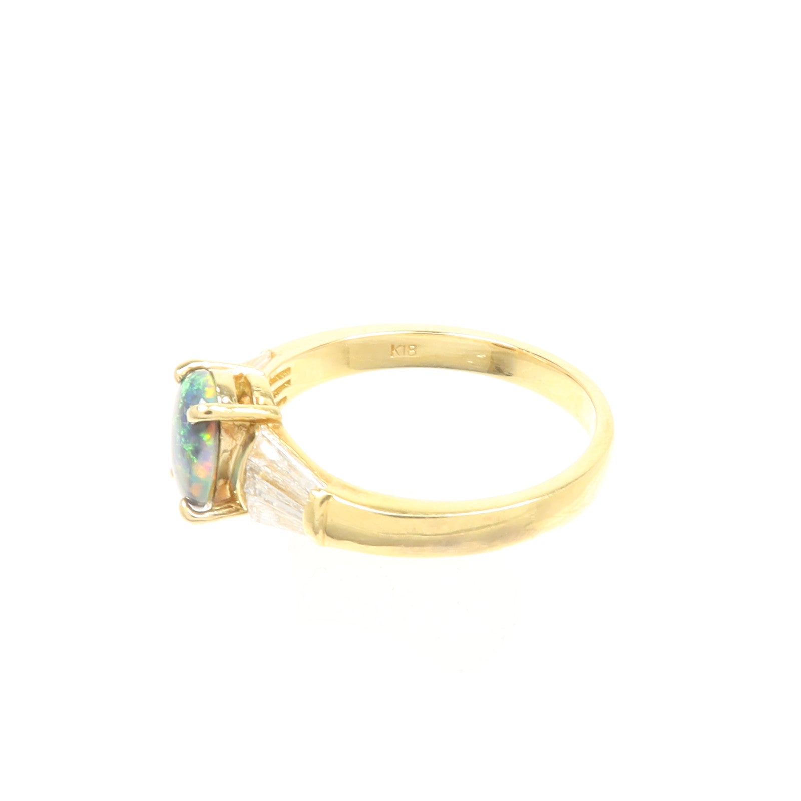 JEWELRY 18K黃金Black Opal Diamond Ring黑蛋白石/鑽石戒指US#6.25