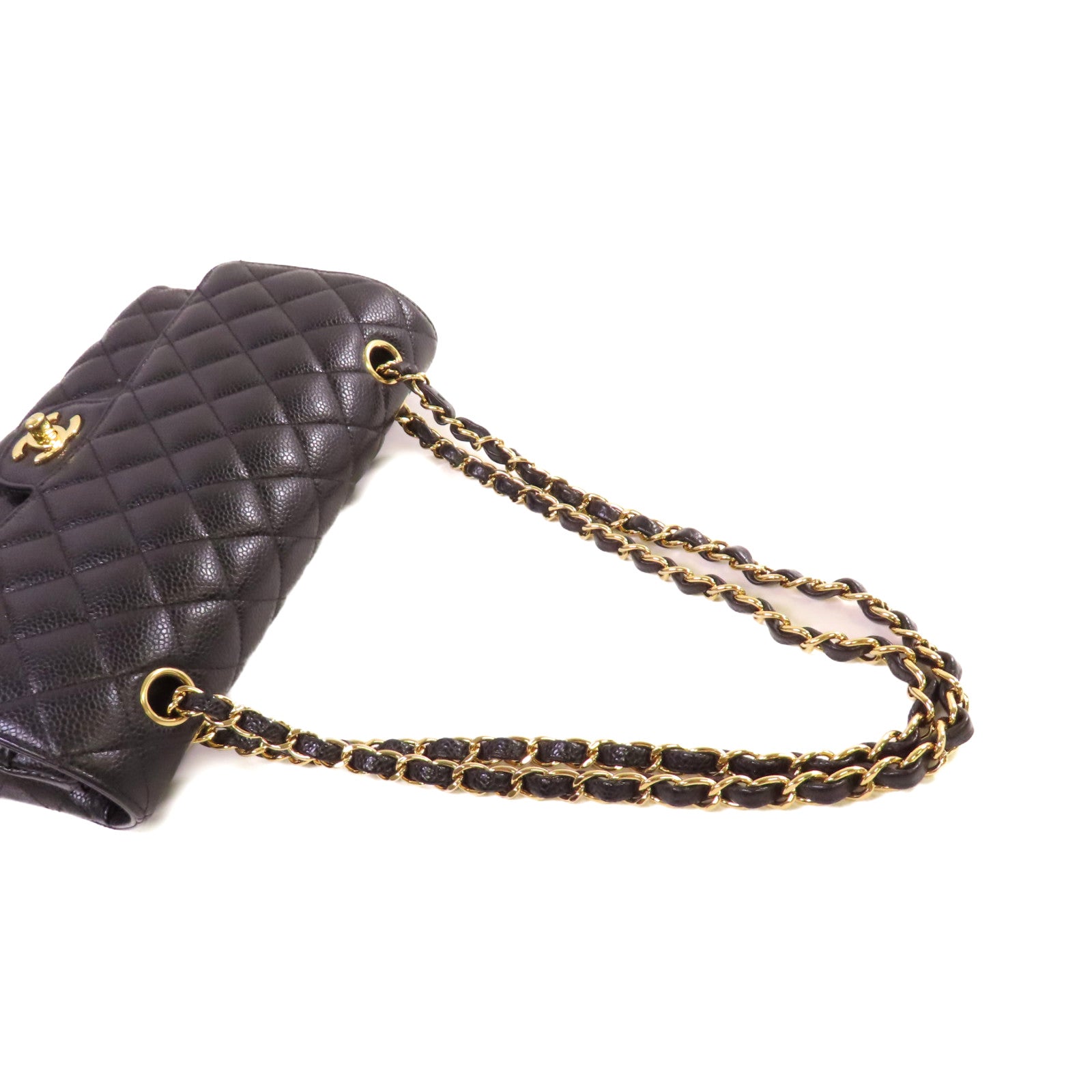 CHANEL 菱格Caviar皮革Classic 25 Chain Shoulder Bag金扣鏈帶肩背袋黑色