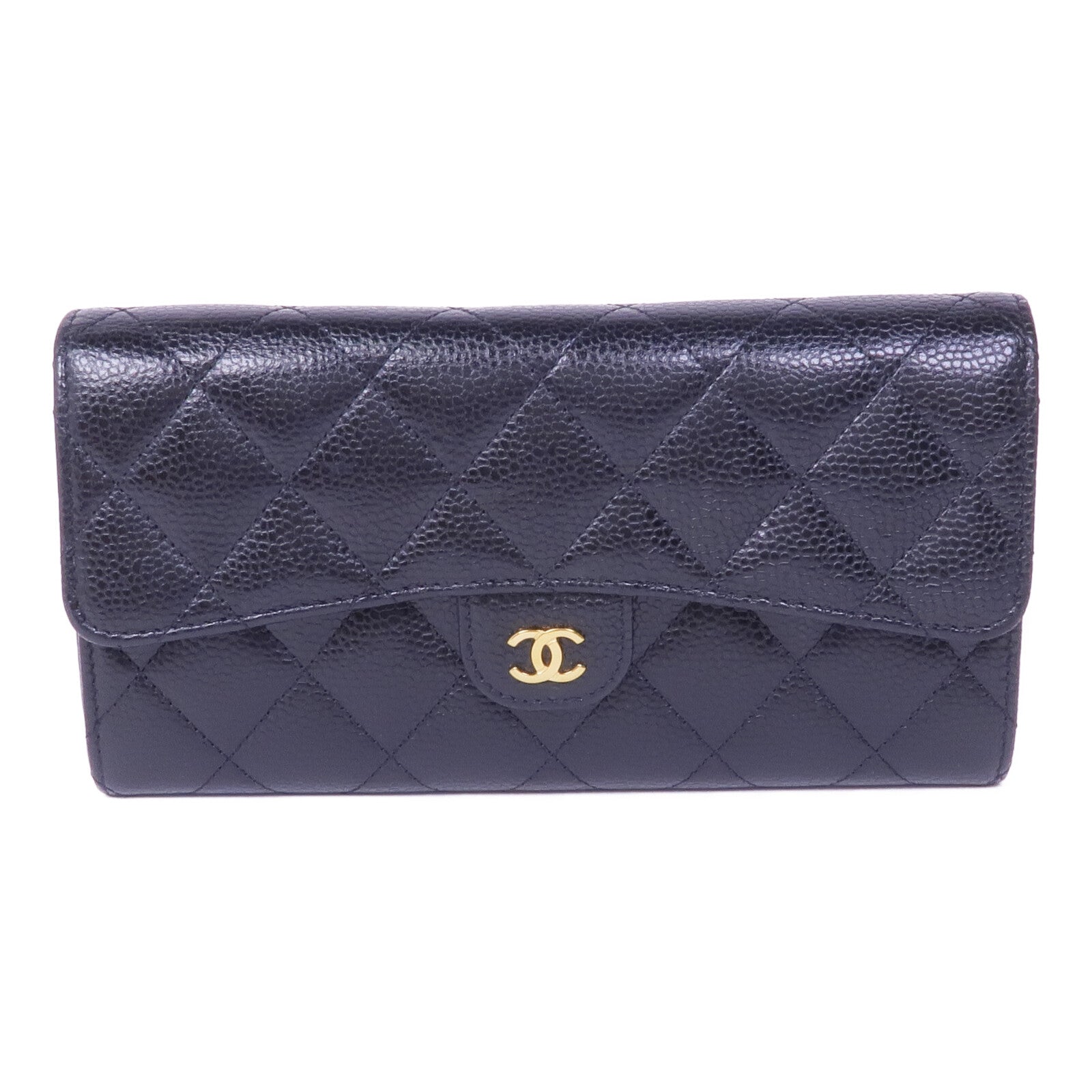 CHANEL 牛皮皮革Long Wallet金扣長錢包