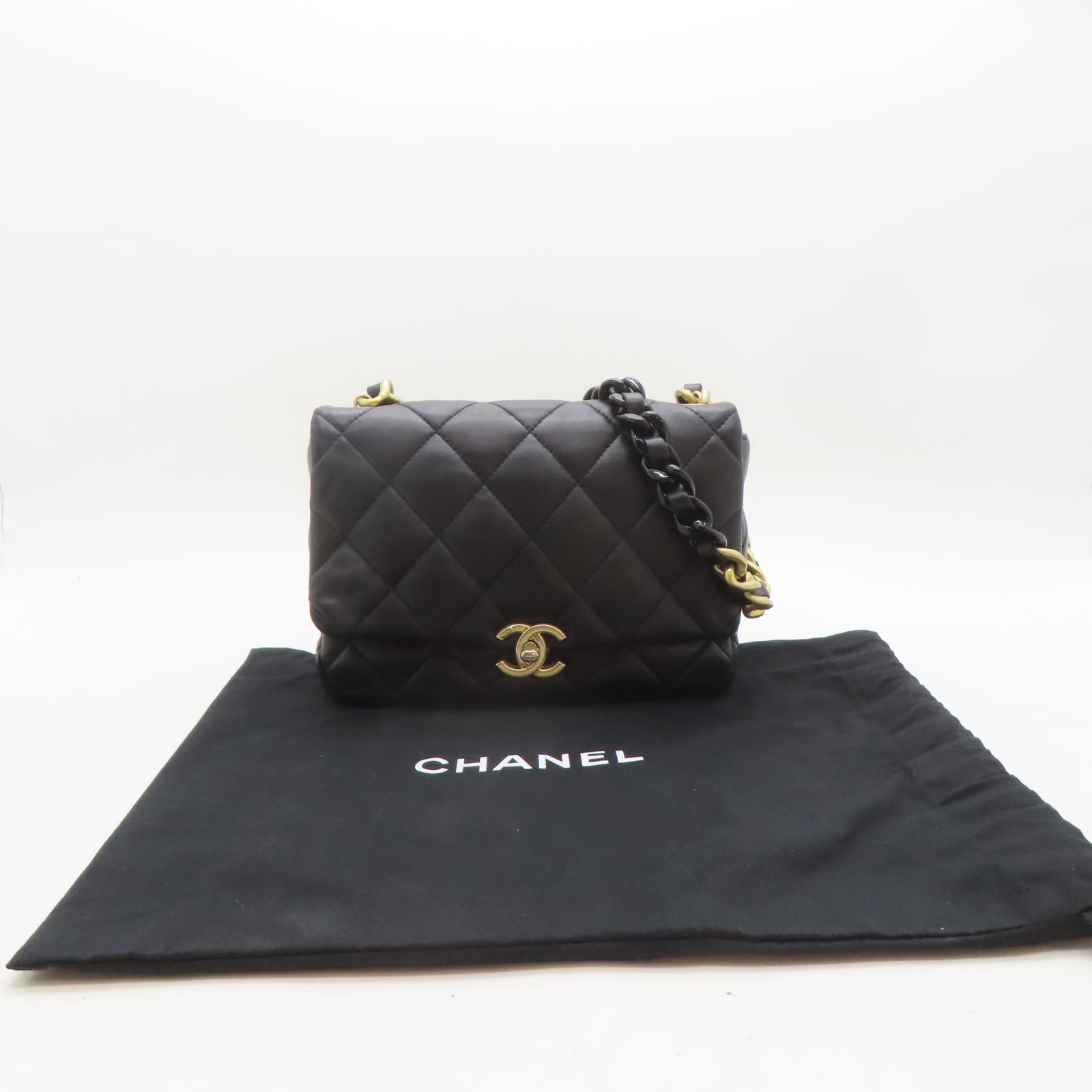 CHANEL **【激減優惠】菱格牛皮皮革Chain Shoulder金扣鏈帶肩背袋黑色