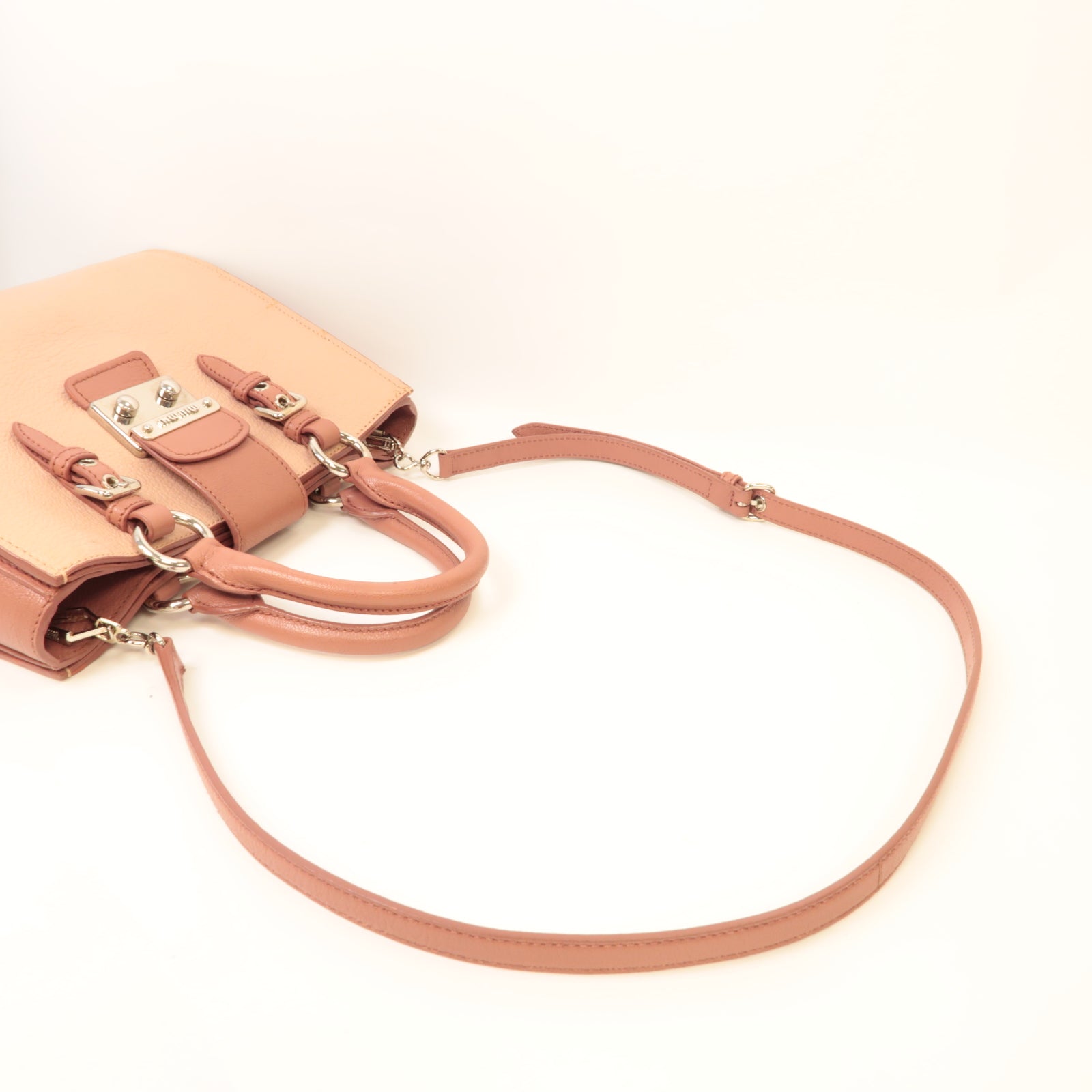 Miu Miu 【激減優惠】牛皮皮革2 Way Shoulder銀扣手挽肩背兩用袋粉紅色