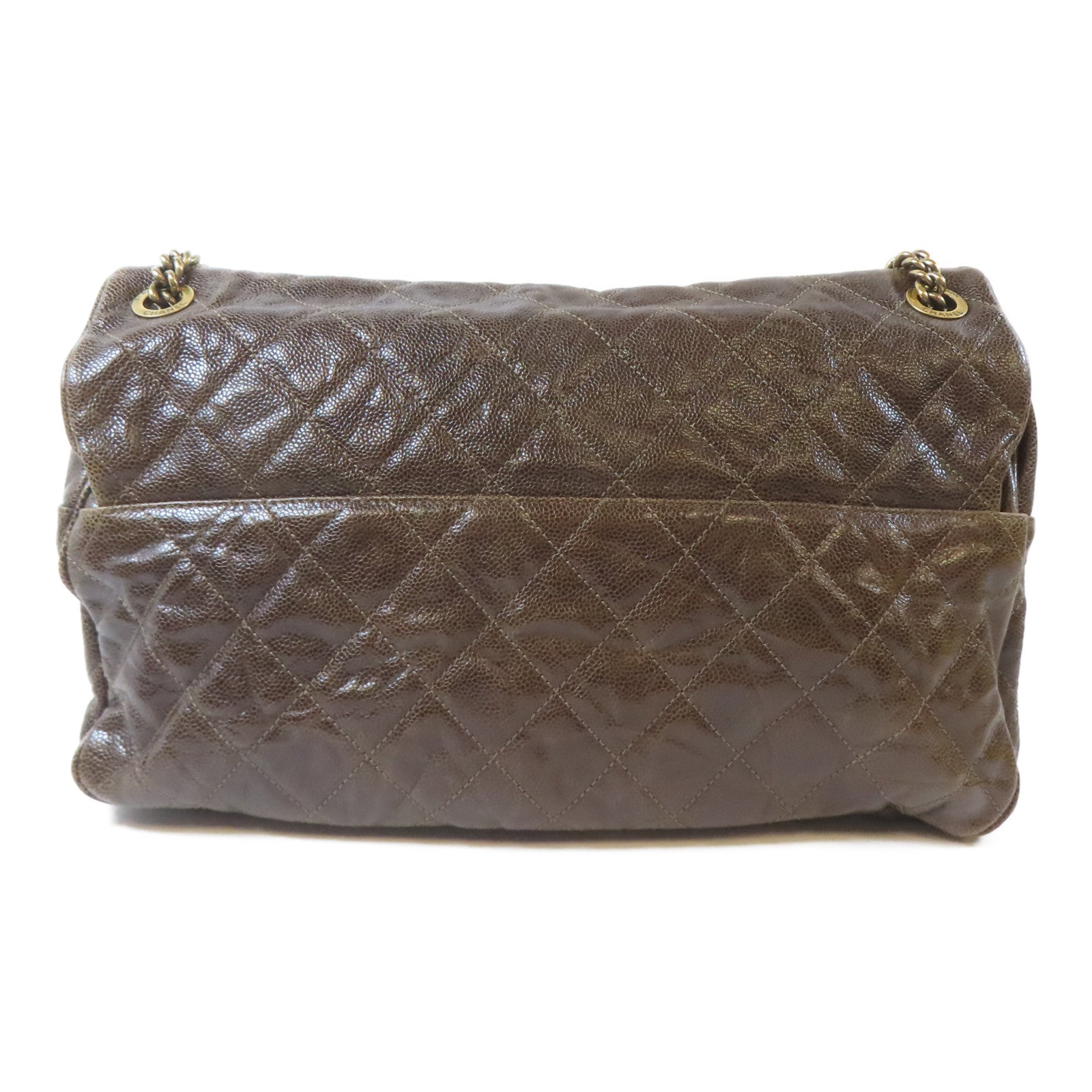 CHANEL 菱格Caviar皮革Chain Shoulder Bag金扣鏈帶肩背袋啡色