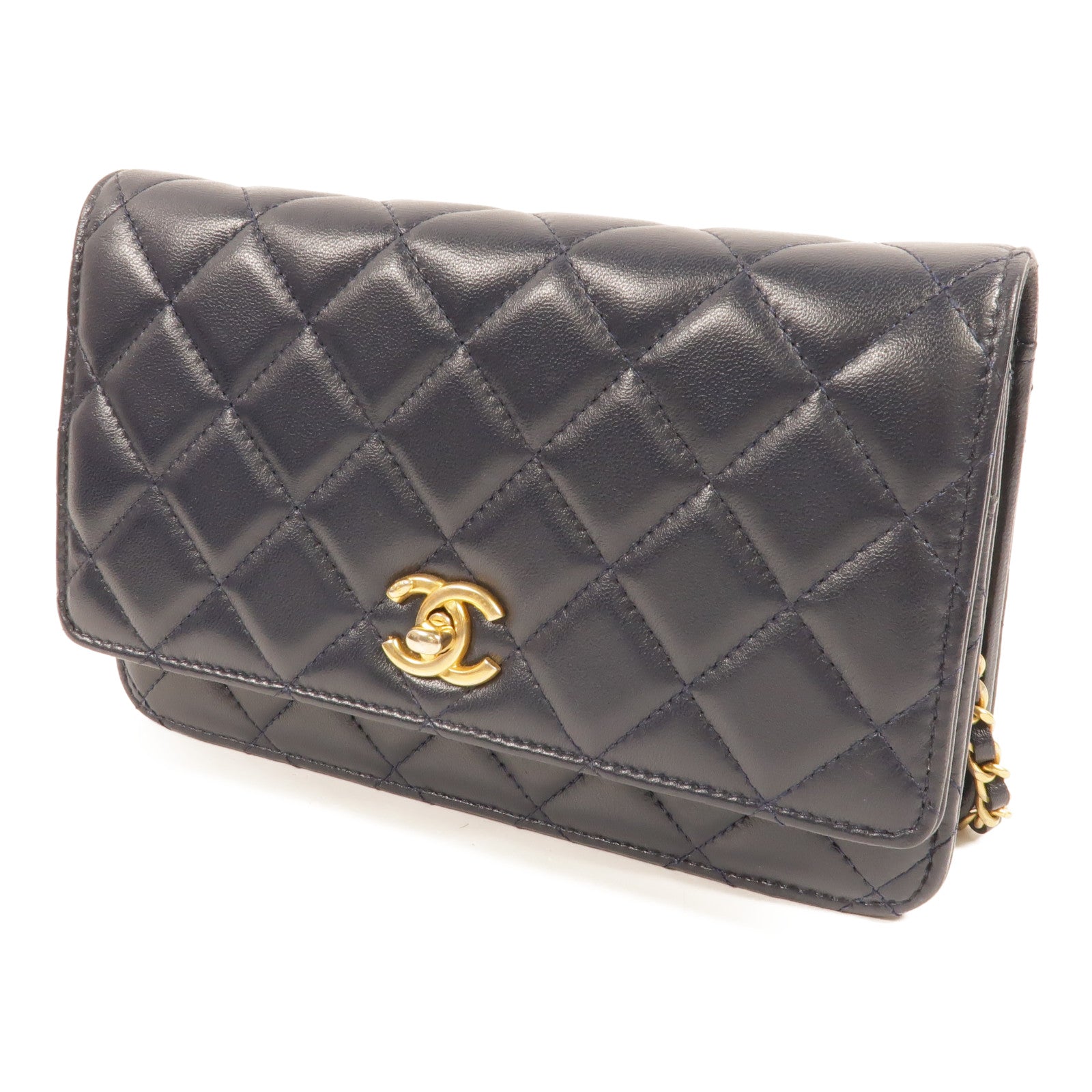 CHANEL 羊皮皮革WOC Wallet On Chain Gold Ball鏈帶肩背袋