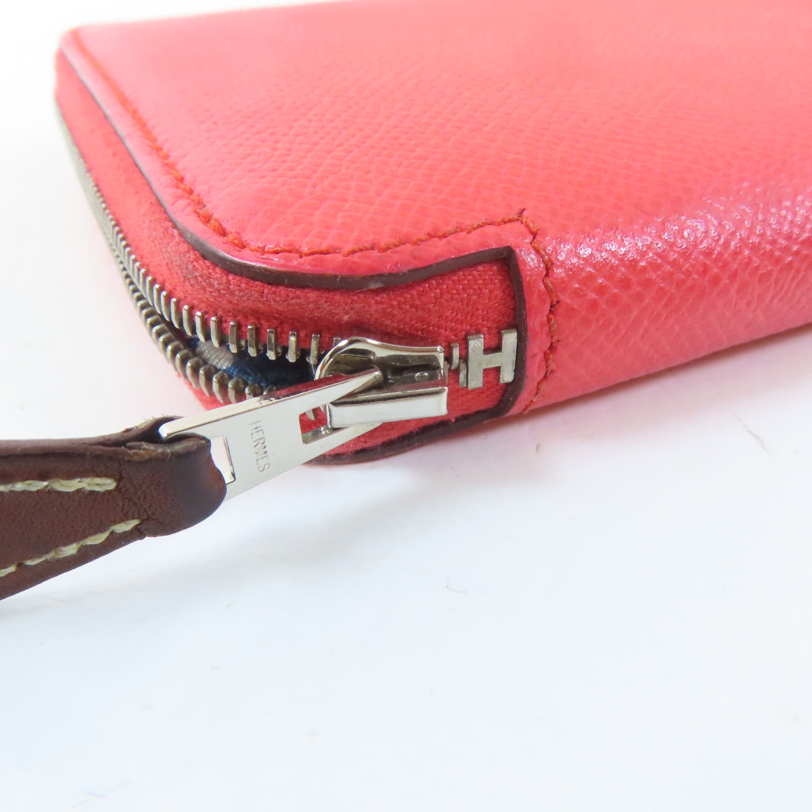 HERMES Epsom皮革Silk In Wallet銀扣長錢包Rose Texas/粉紅色