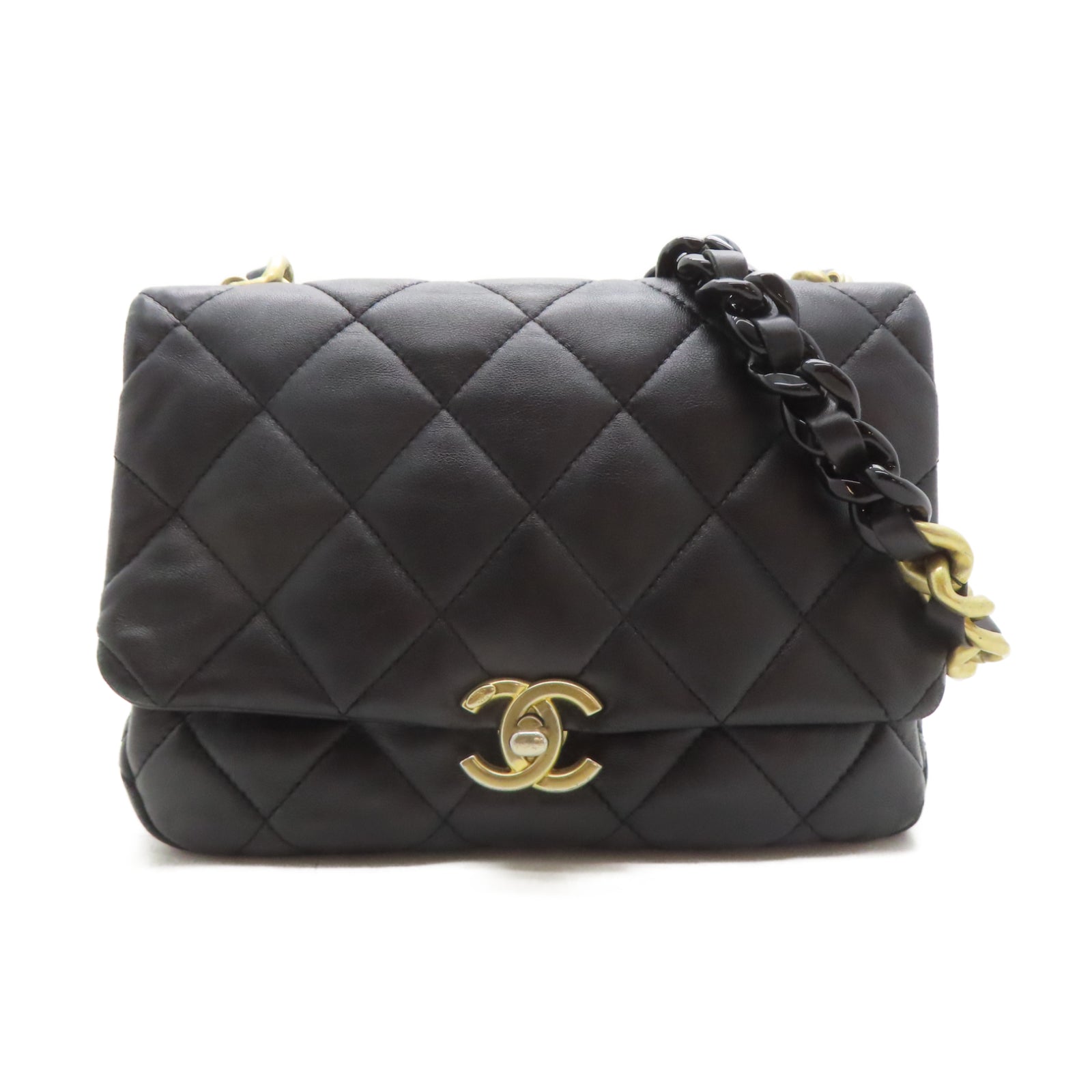 CHANEL **【激減優惠】菱格牛皮皮革Chain Shoulder金扣鏈帶肩背袋黑色