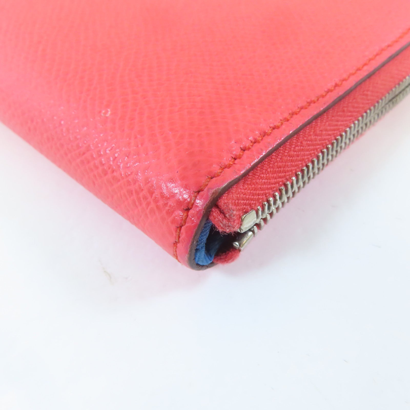 HERMES Epsom皮革Silk In Wallet銀扣長錢包Rose Texas/粉紅色