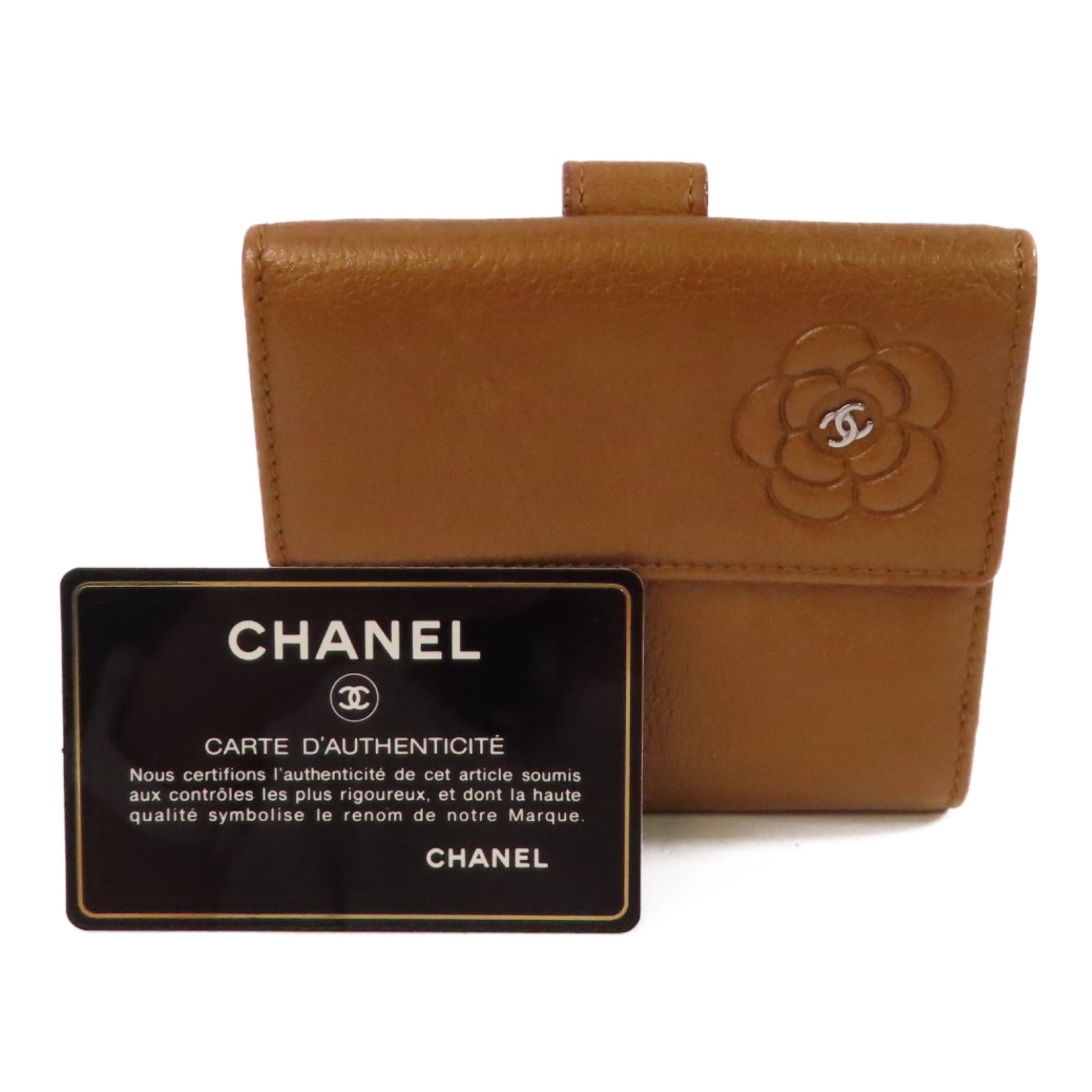 CHANEL 牛皮皮革Short Wallet銀扣短錢包金啡色