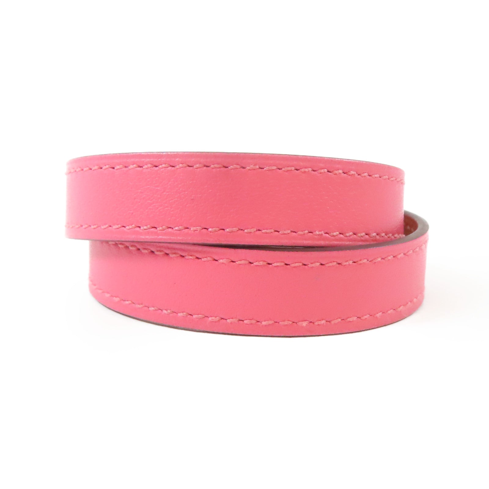 HERMES Swift皮革Kelly Double Tour Bracelet金扣手鐲Rose Azalee/粉紅色#15cm