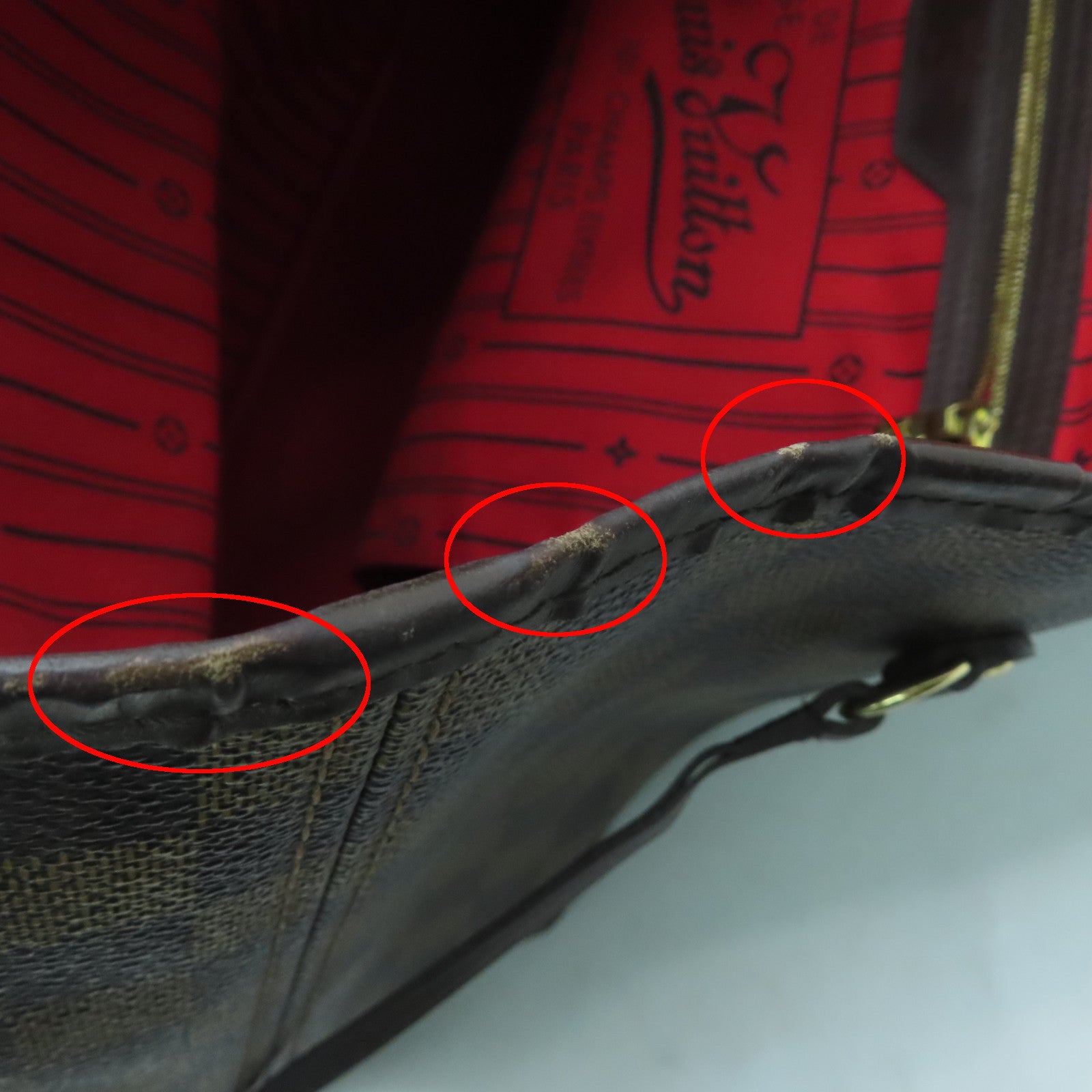 LOUIS VUITTON Damier Neverfull GM金扣手挽袋啡色