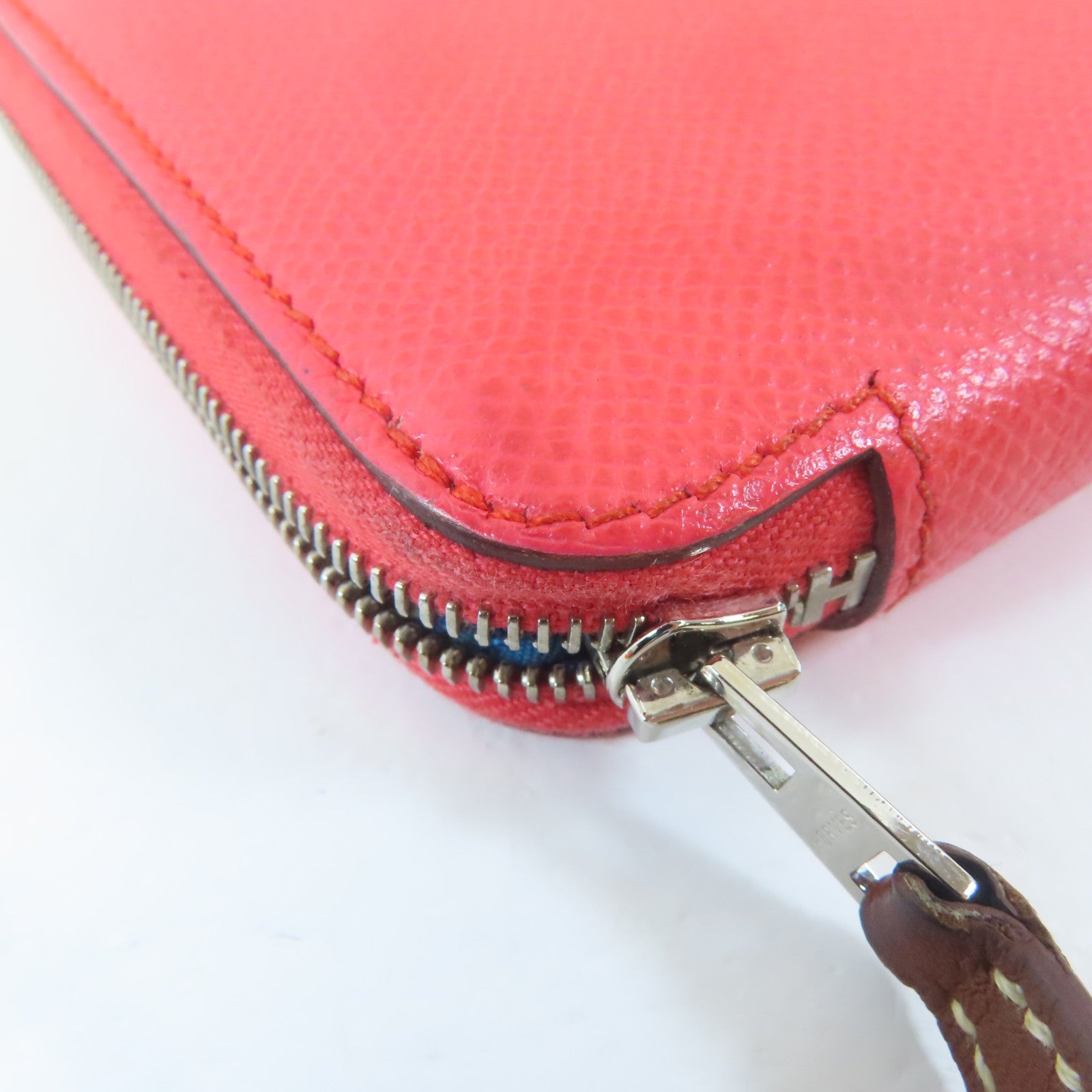 HERMES Epsom皮革Silk In Wallet銀扣長錢包Rose Texas/粉紅色