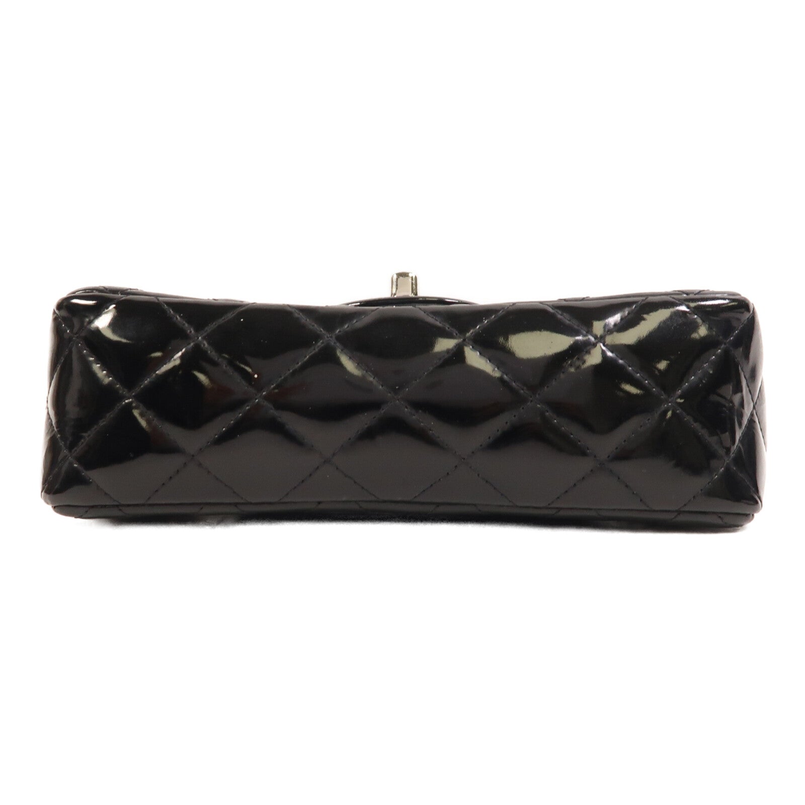 CHANEL 漆皮皮革Mini Classic 20銀扣鏈帶肩背袋