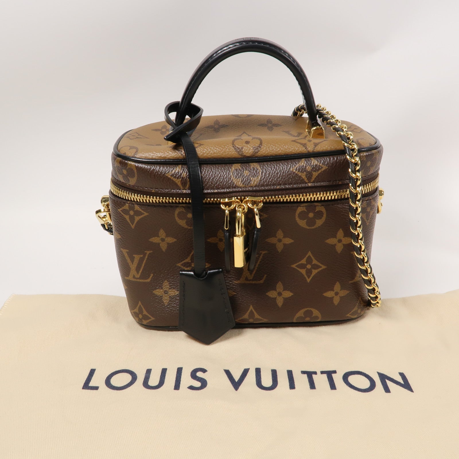 LOUIS VUITTON Monogram Vanity PM金扣手挽肩背兩用袋啡色