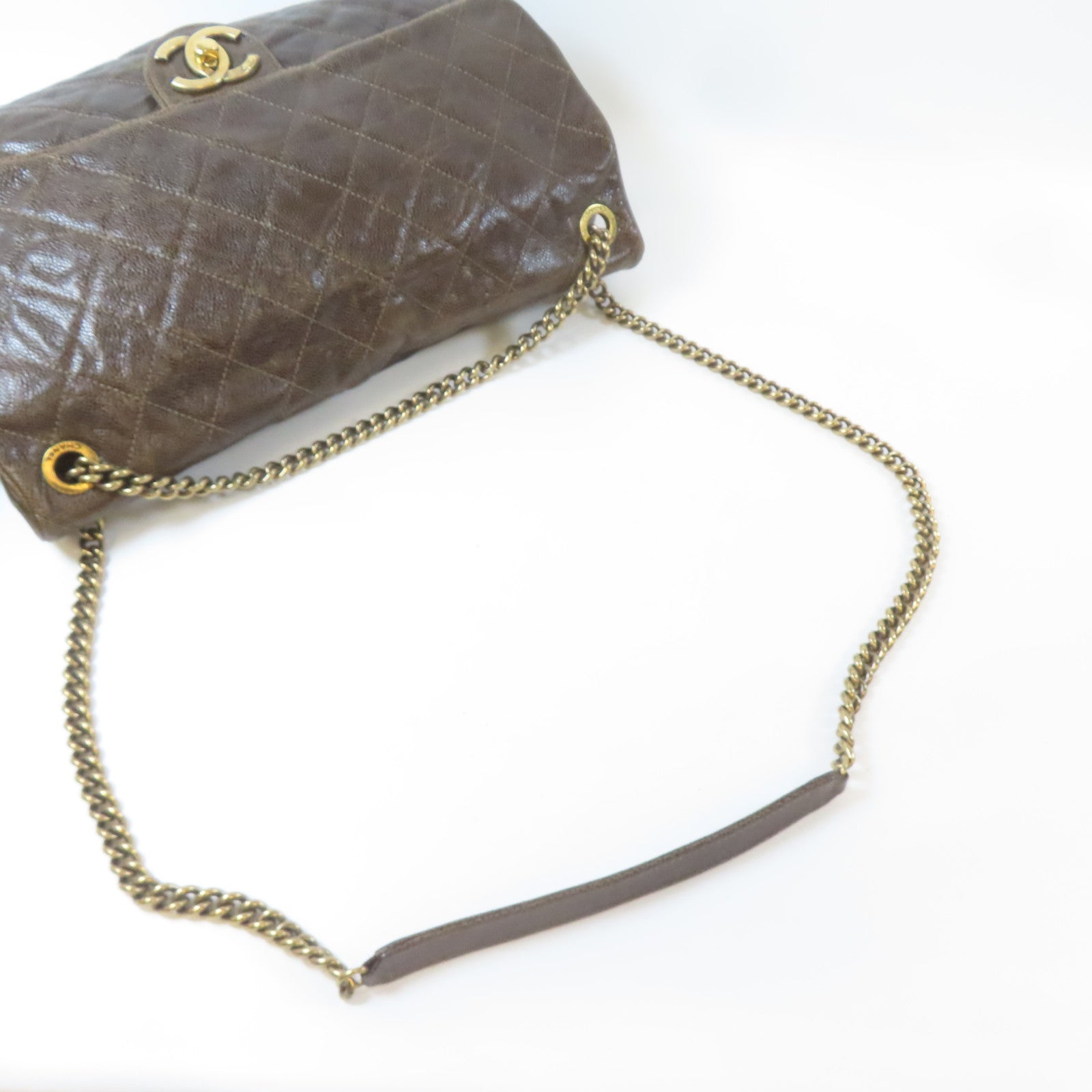 CHANEL 菱格Caviar皮革Chain Shoulder Bag金扣鏈帶肩背袋啡色